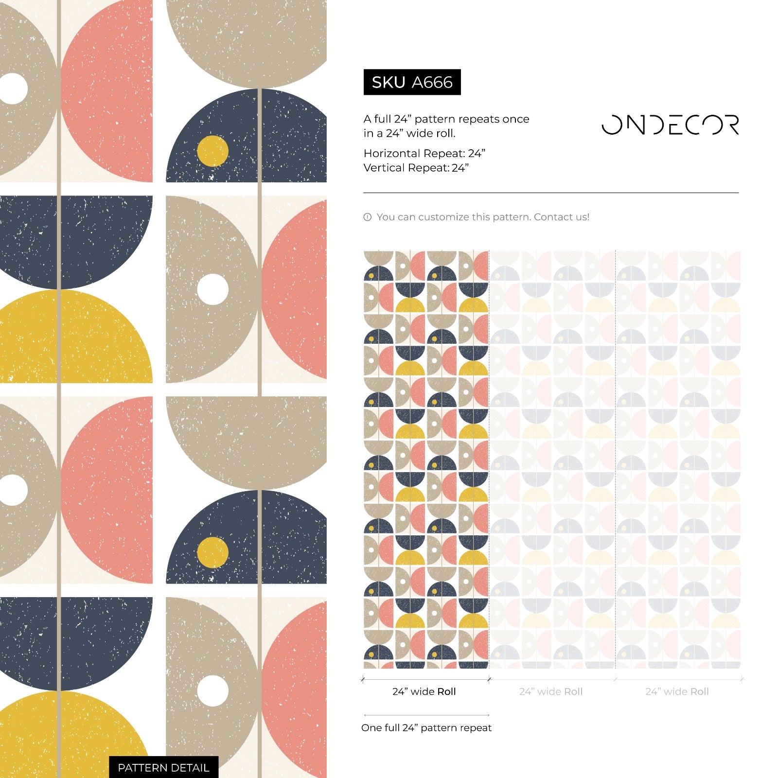 Geometric Wallpaper With Retro Semi-circles In Blue, Yellow, And Pink - A666