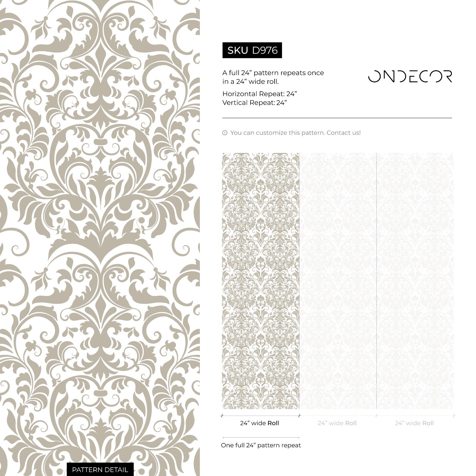 Damask Wallpaper With A Classic Victorian Motif In Neutral Beige - D976