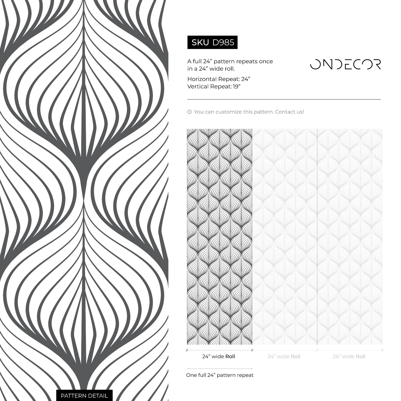 Art Deco Wallpaper With Rhythmic Curving Lines In Gray - D985