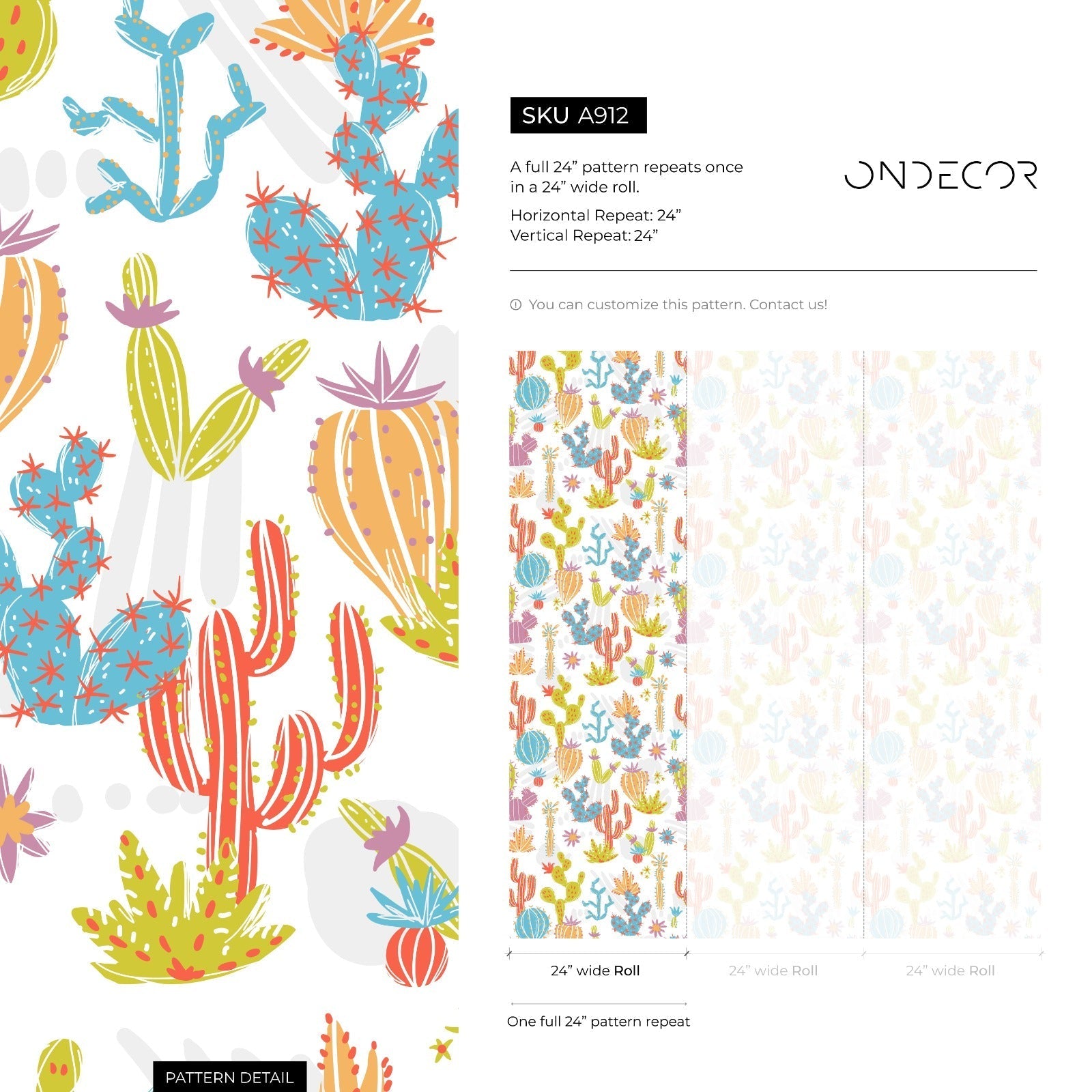 Kids Wallpaper Featuring Illustrated Cacti In Green, Blue, And Orange - A912