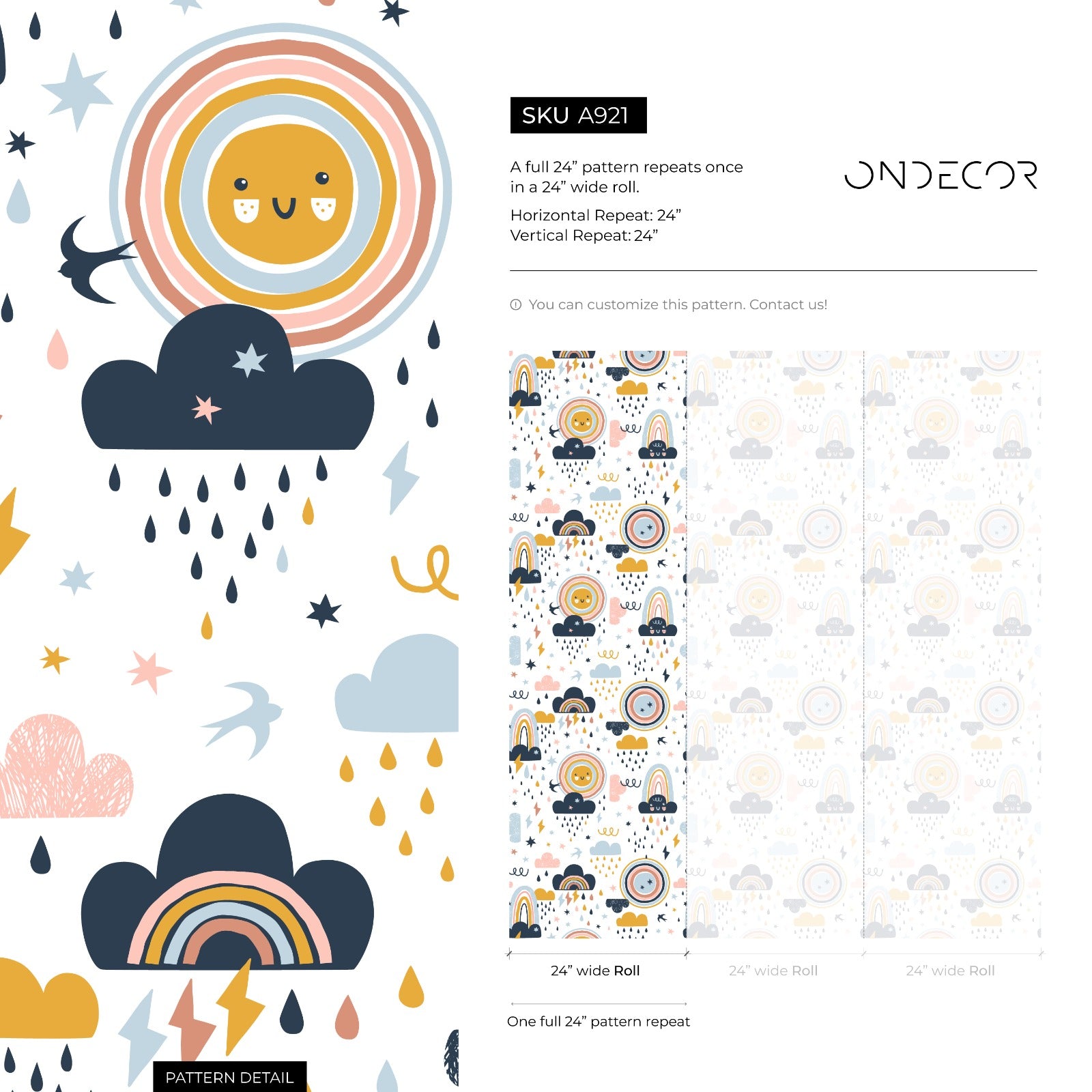 Kids Wallpaper With Smiling Suns And Rainbows In Blue, Pink, And Yellow - A921