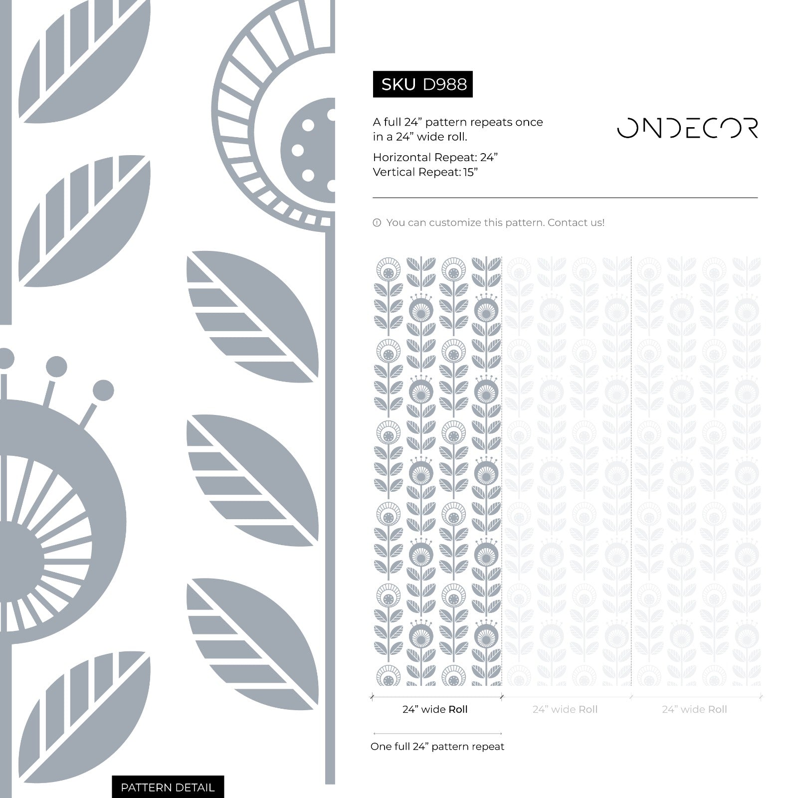 Scandinavian Wallpaper With A Stylized Folk Art Floral Motif In Gray - D988