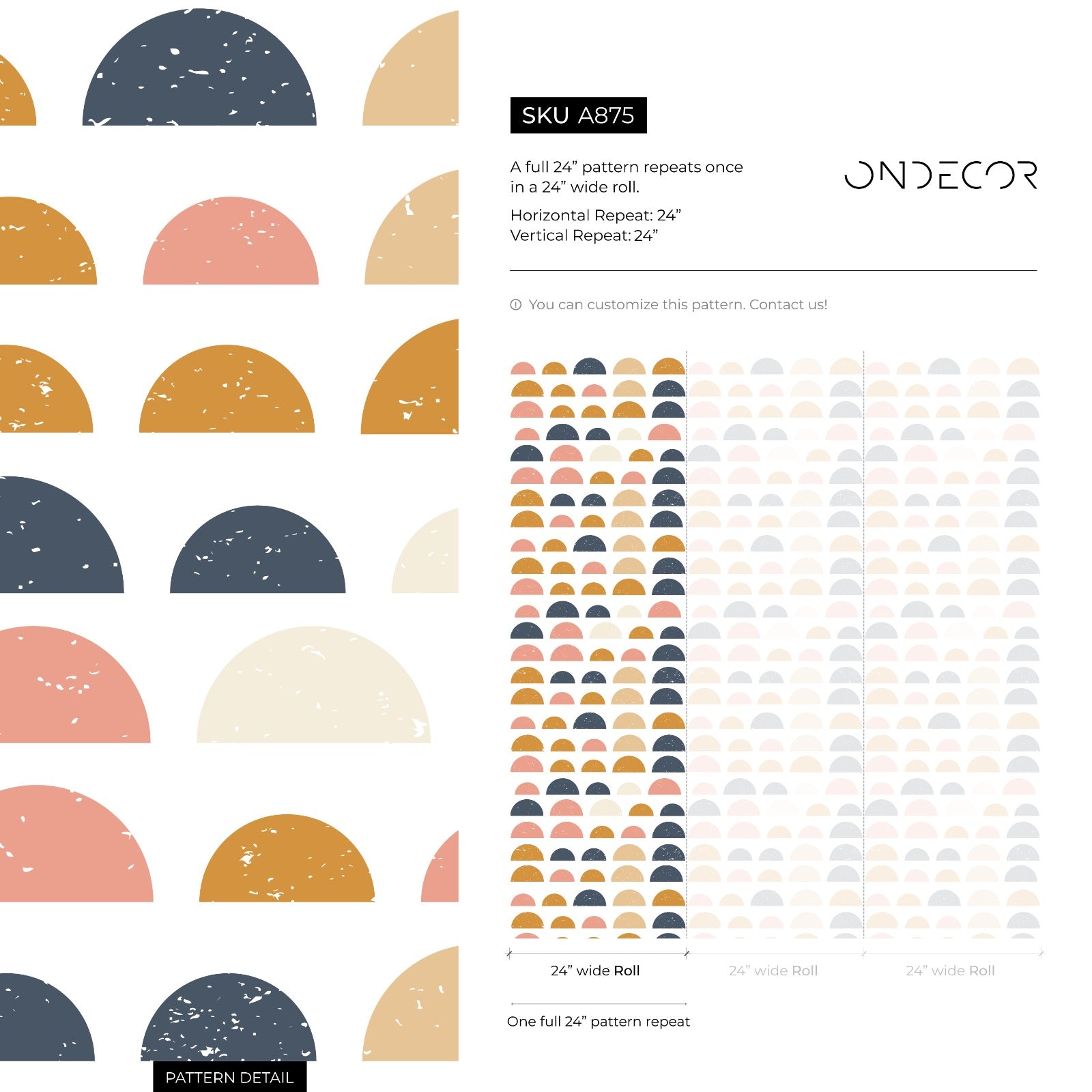 Geometric Wallpaper With Distressed Half Circles In Blue, Yellow, And Pink - A875