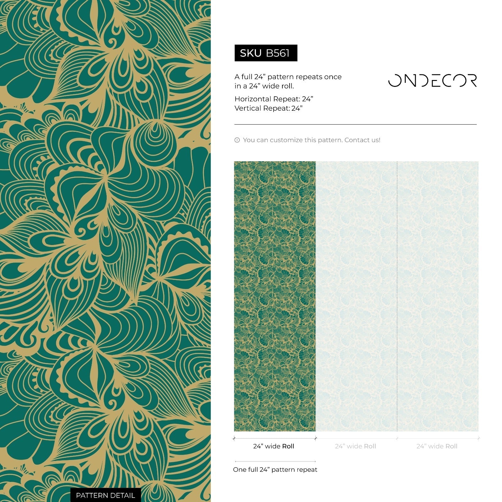 Abstract Wallpaper With Swirling Botanicals In Green And Gold - B561