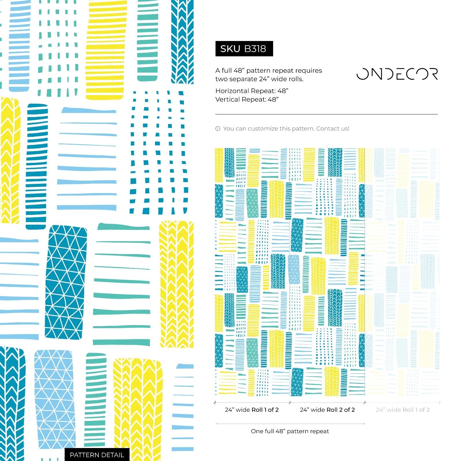 Abstract Wallpaper With Hand-drawn Blocks In Yellow And Blue - B318