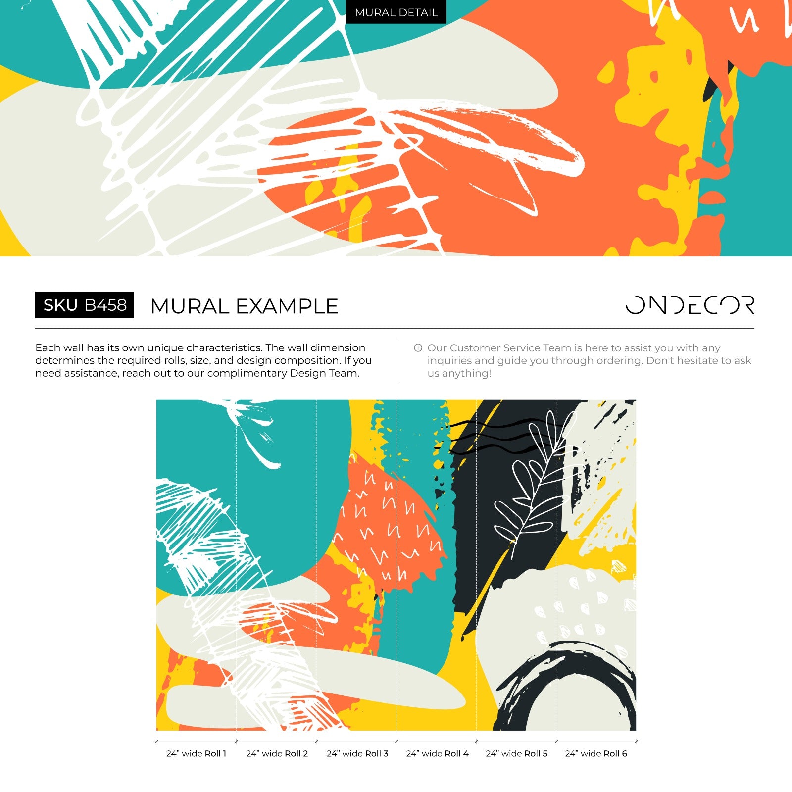 Scandinavian Wallpaper Featuring Abstract Shapes In Teal, Orange, And Black - B458