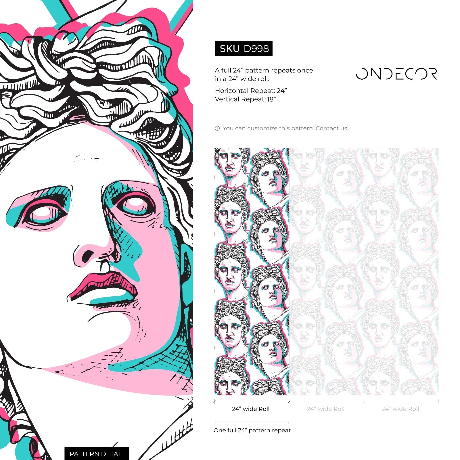 Classical Art Wallpaper With A Pop Art Glitch Effect In Pink, Cyan, And Black - D998