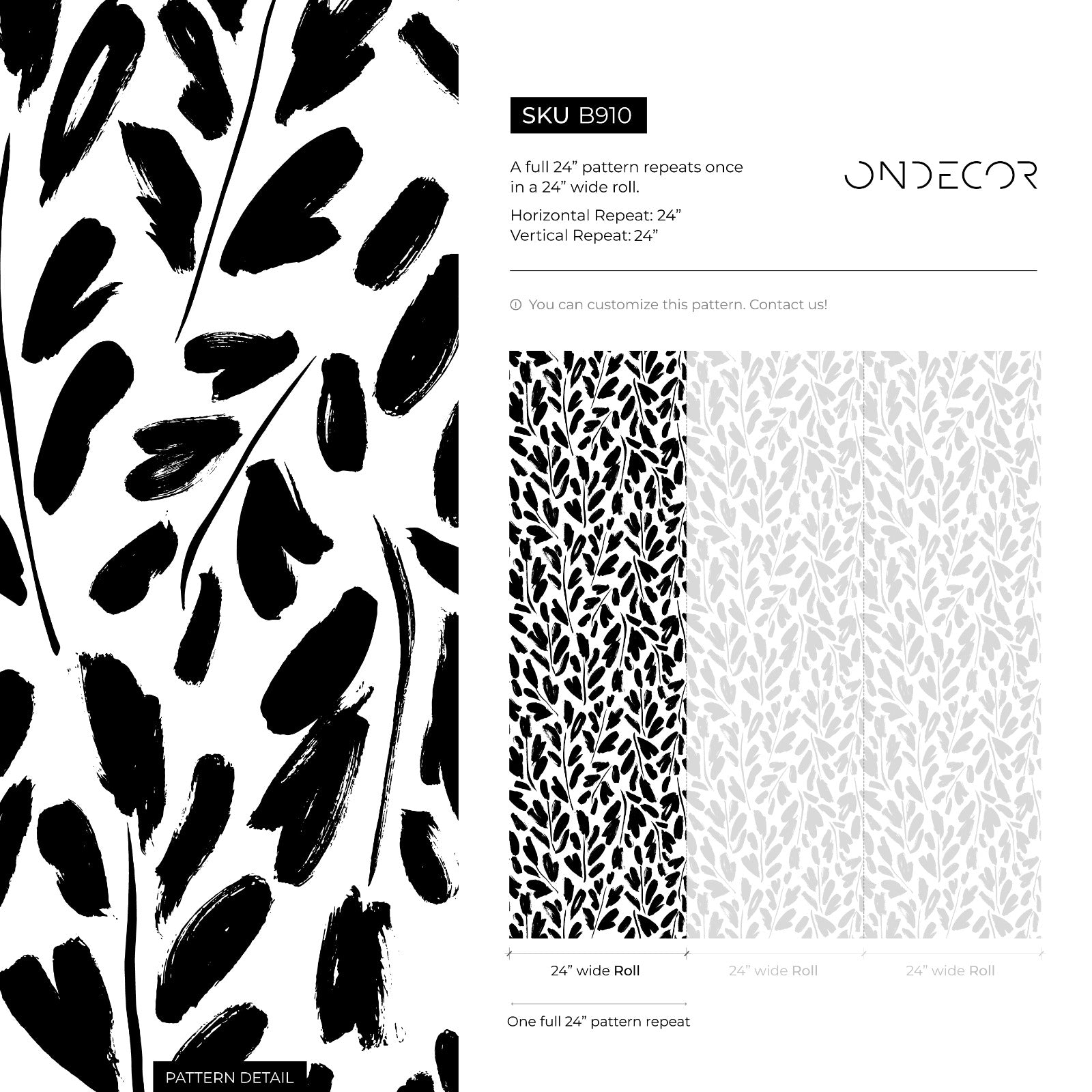 Abstract Wallpaper With Painted Leafy Brushstrokes In Black And White - B910