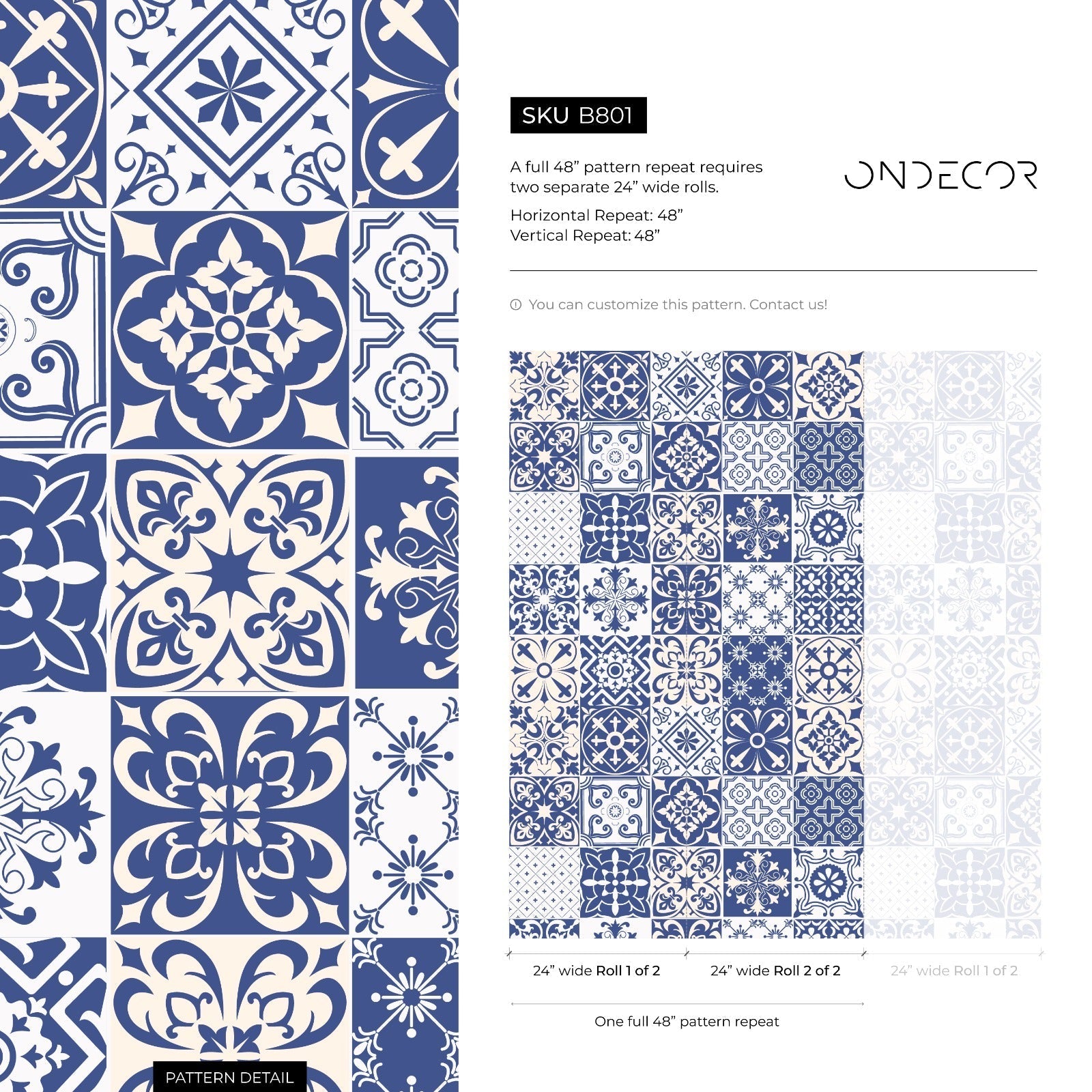 Tile Wallpaper With A Portuguese Azulejo Motif In Blue And White - B801