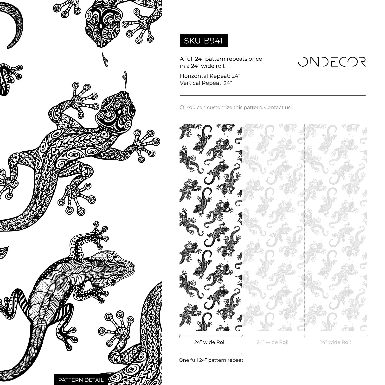 Animal Wallpaper With A Stylized Gecko Motif In Black And White - B941