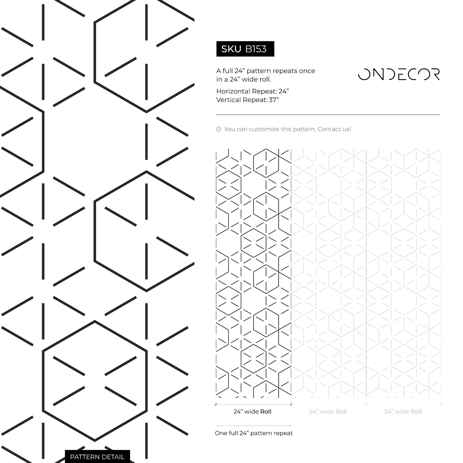 Geometric Wallpaper With A Hexagonal Line Pattern In Black - B153