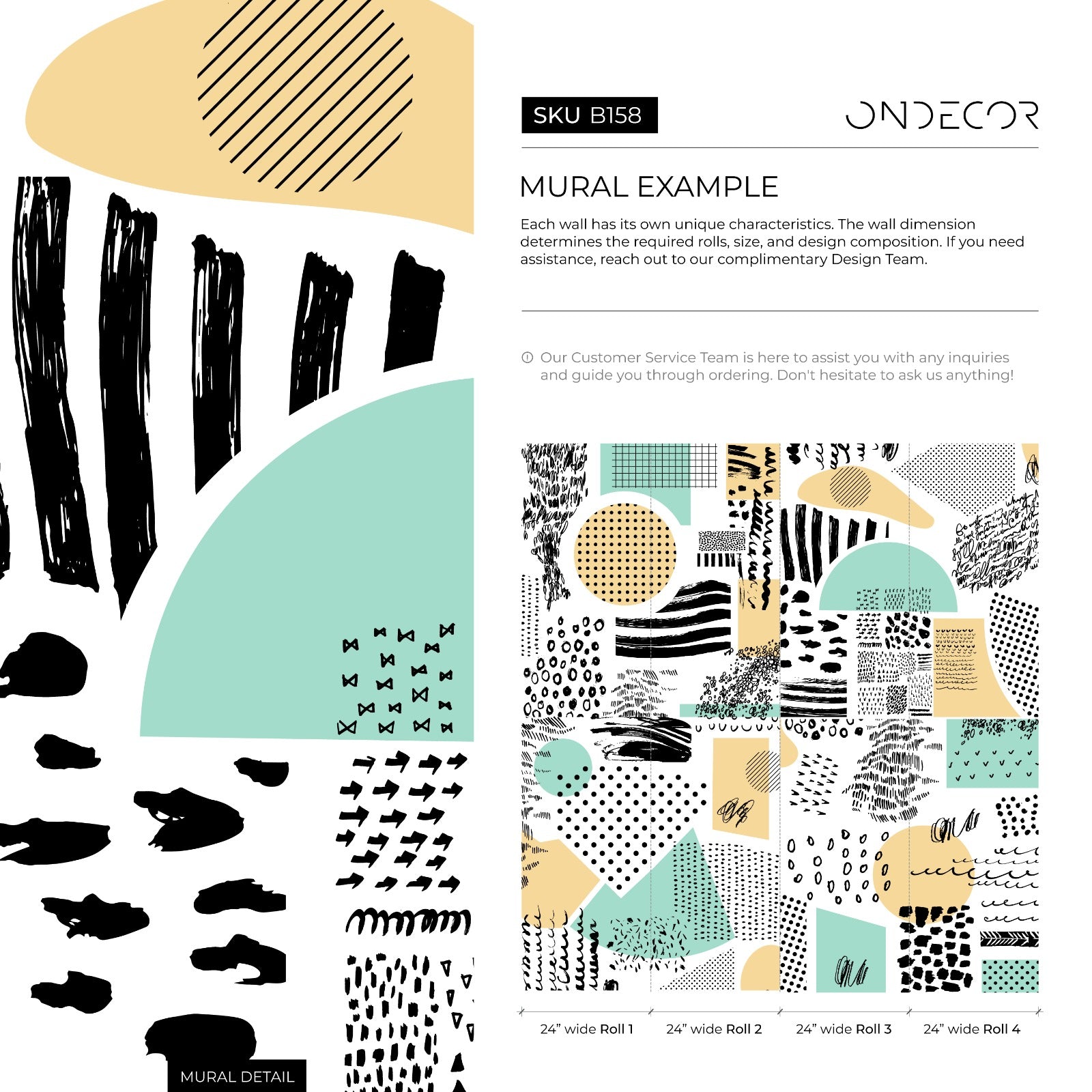 Abstract Wallpaper With A Modern Patchwork Motif In Black, Tan, And Mint Green - B158