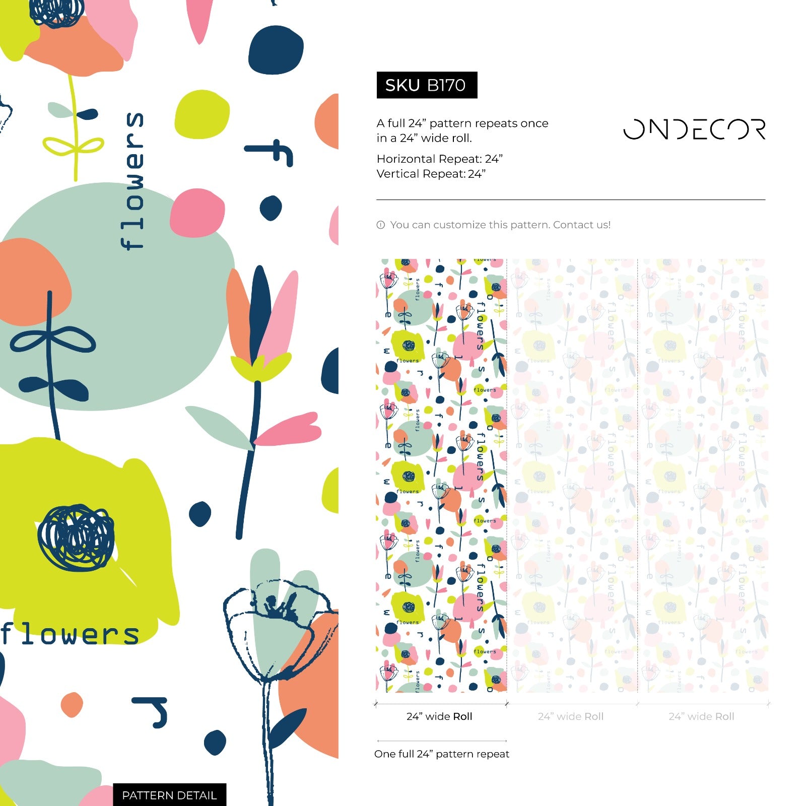 Scandinavian Wallpaper With Abstract Flowers In Pink, Blue, And Green - B170