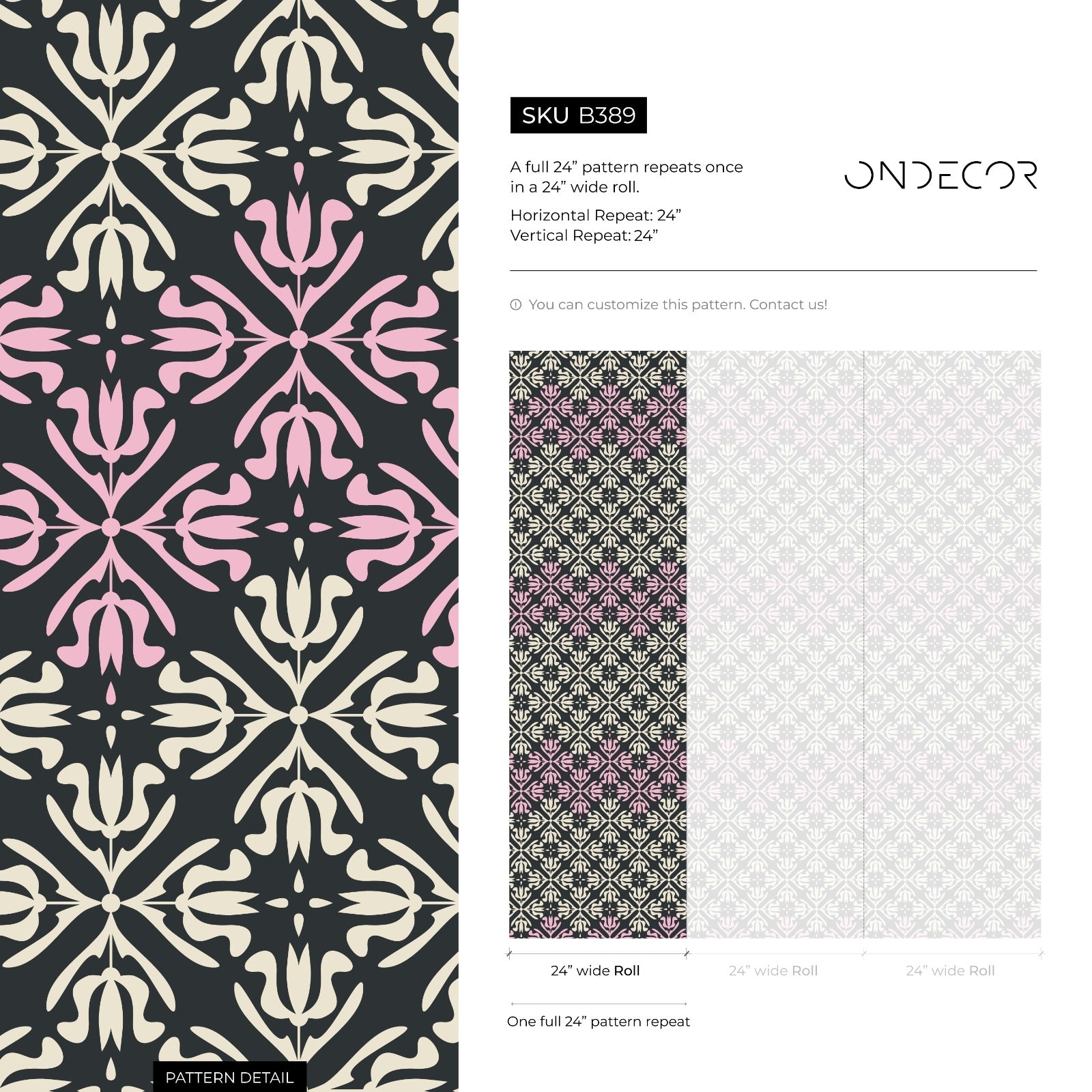 Scandinavian Wallpaper With An Ornate Tile Motif In Black, Pink, And Cream - B389