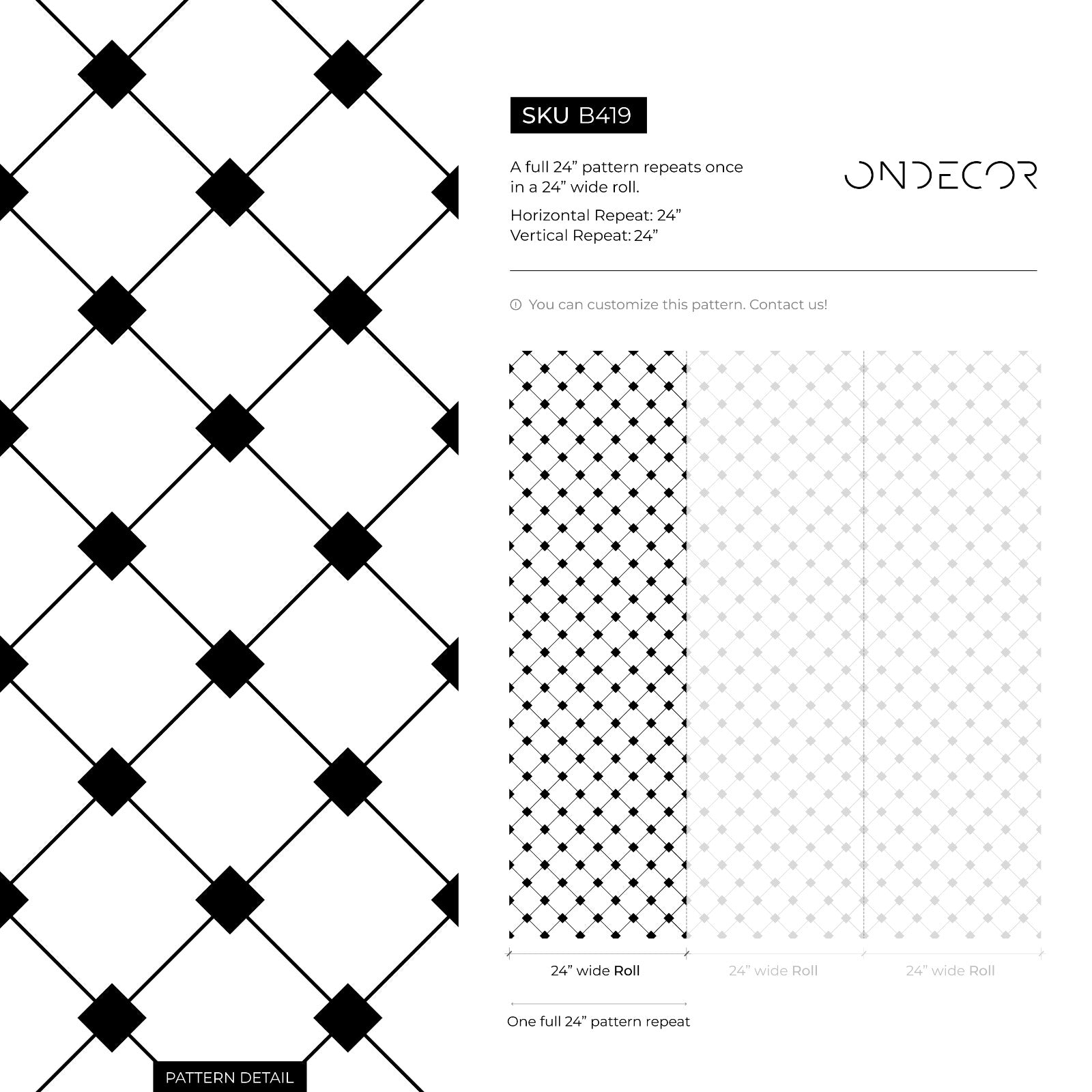 Geometric Wallpaper With A Scandinavian Diamond Grid In Black And White - B419