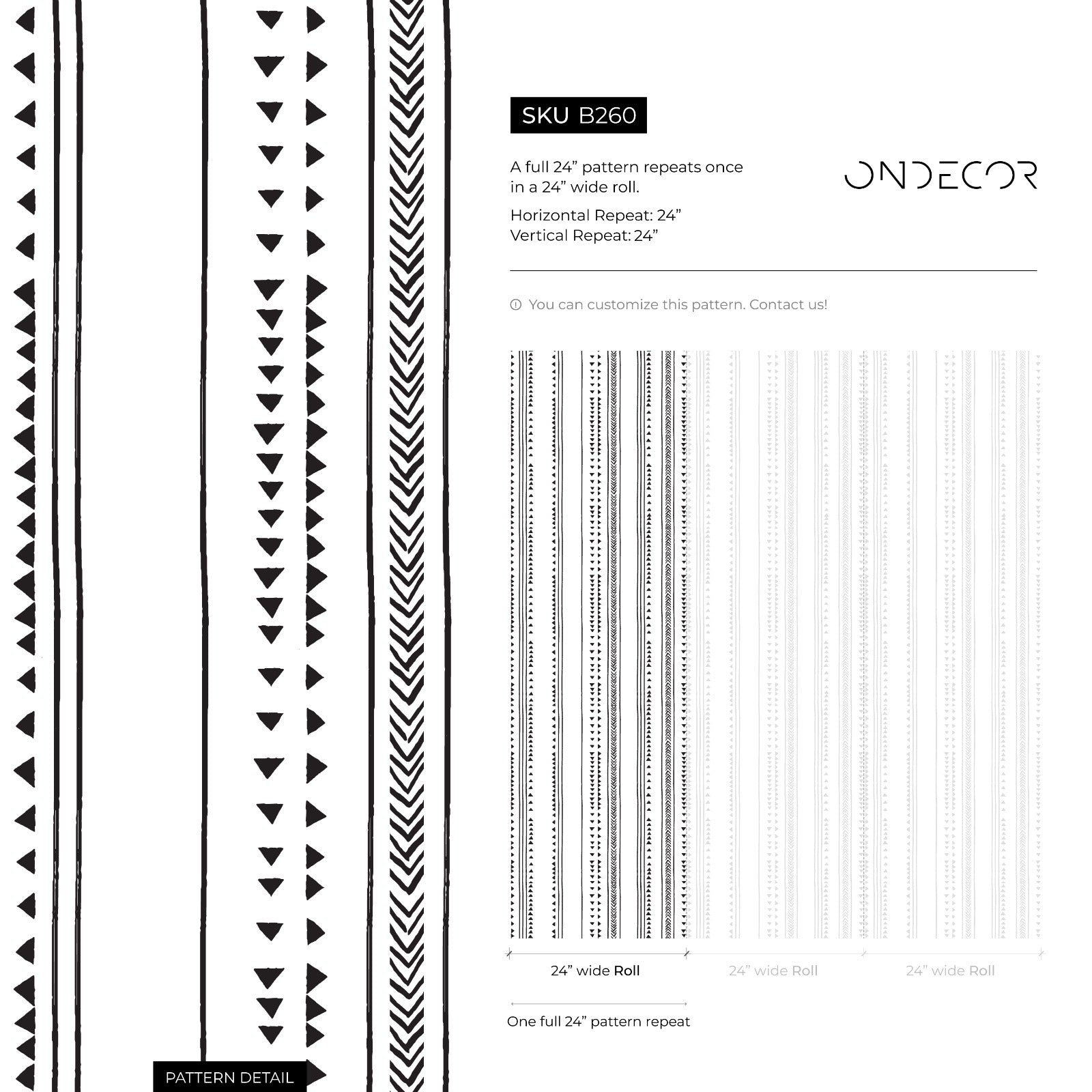 Tribal Wallpaper With Geometric Striped Lines In Black And White - B260