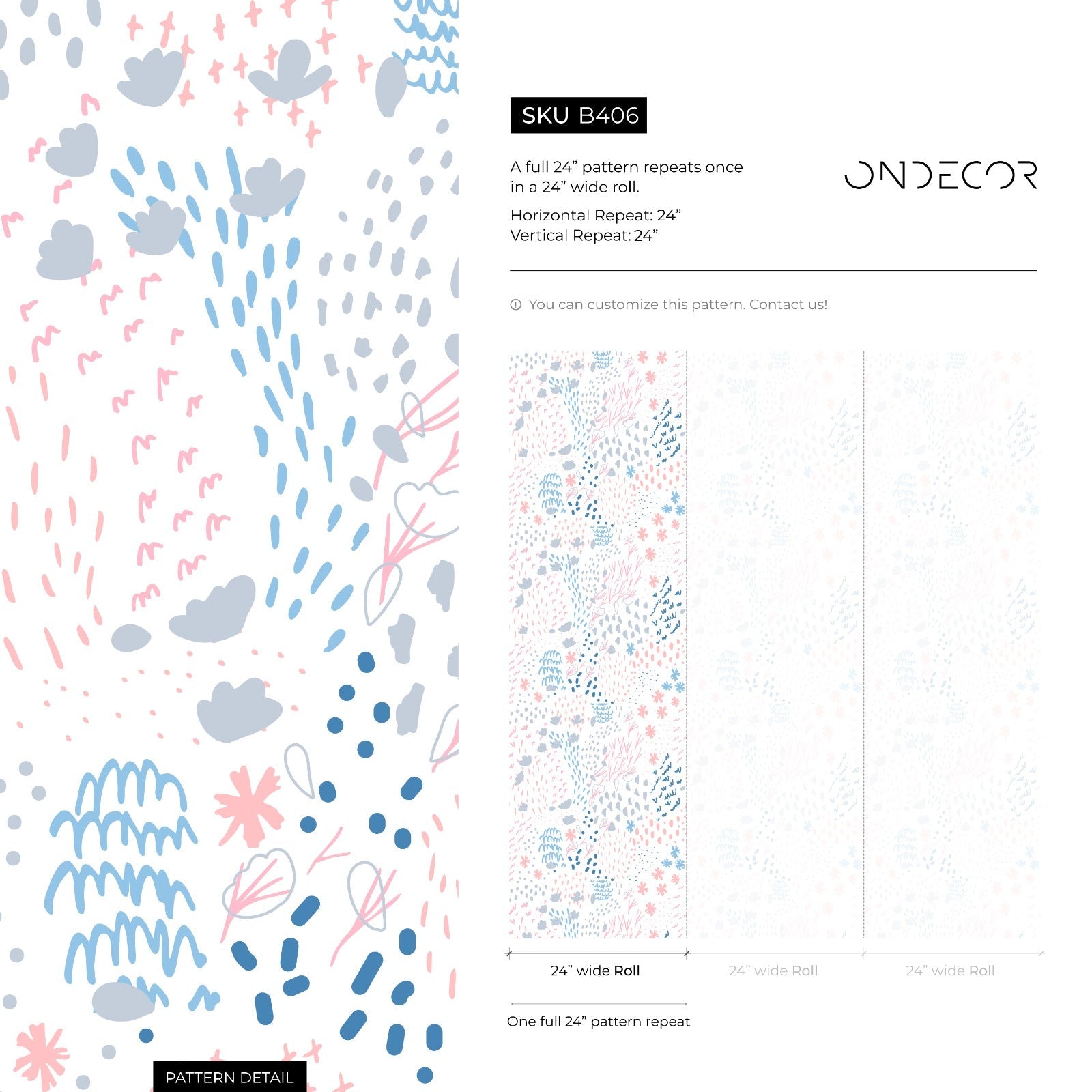 Abstract Wallpaper With Whimsical Doodles In Pink, Blue, And Grey - B406