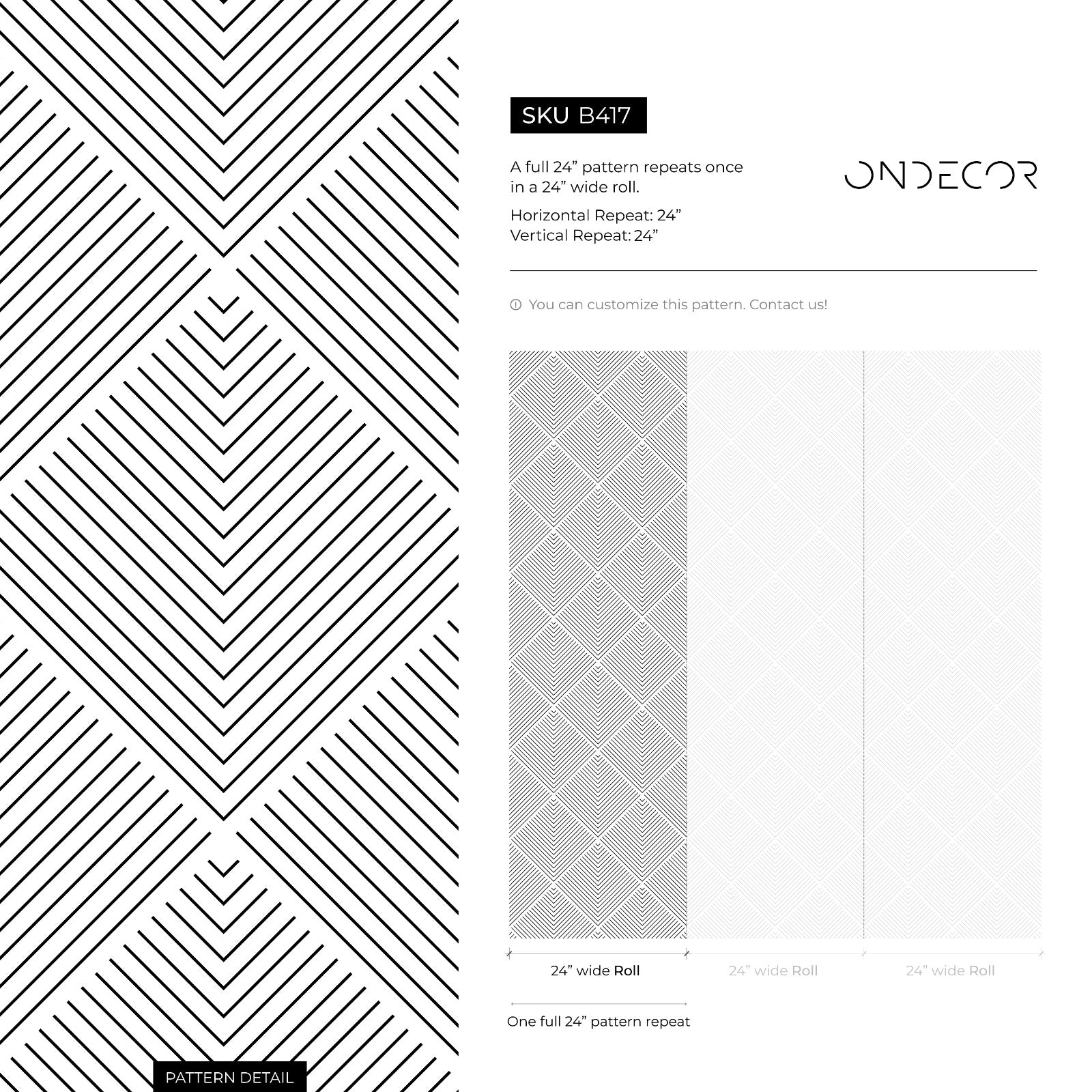 Geometric Wallpaper With A Modern Chevron Motif In Black And White - B417