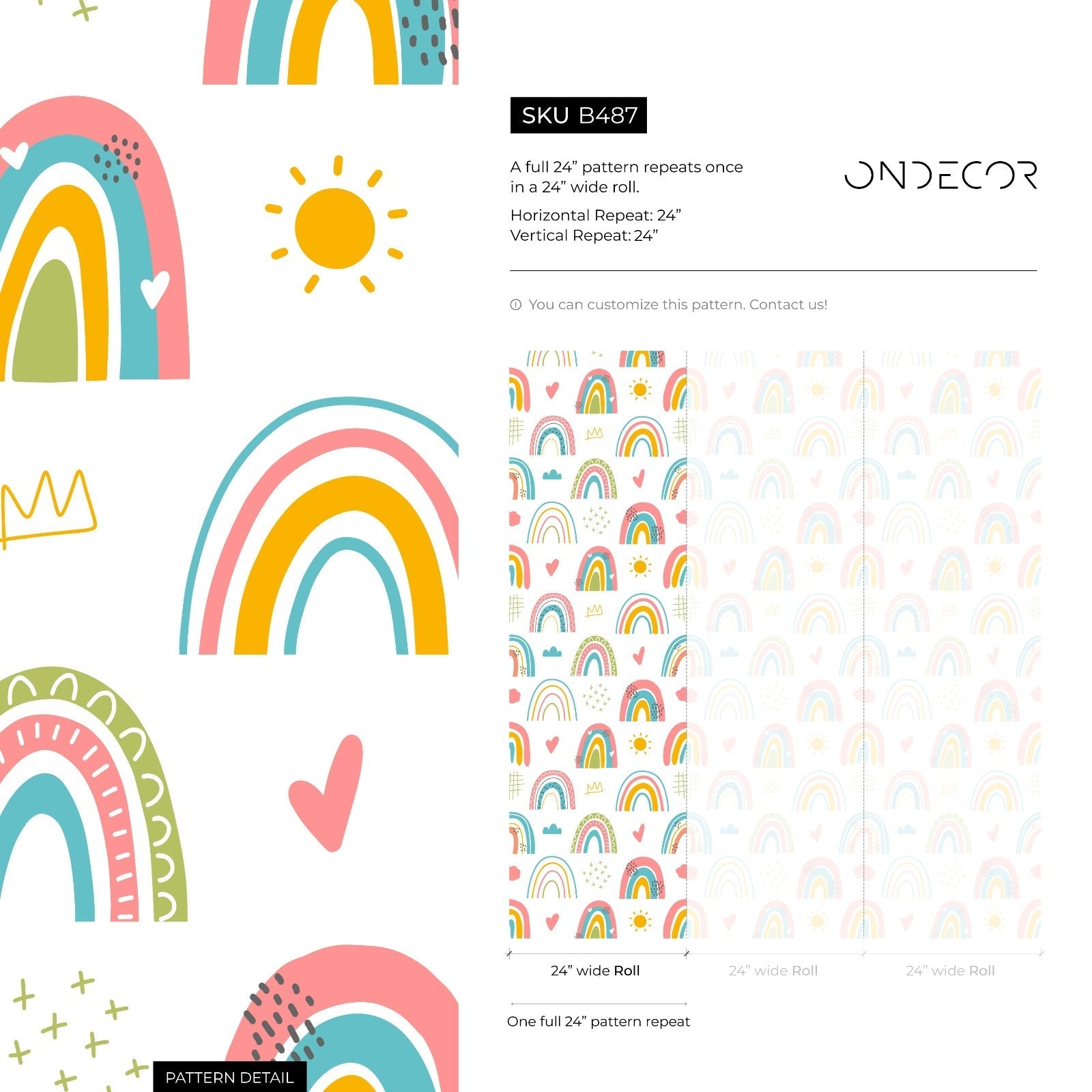 Scandinavian Wallpaper With Hand-drawn Rainbows In Pink, Yellow, And Teal - B487