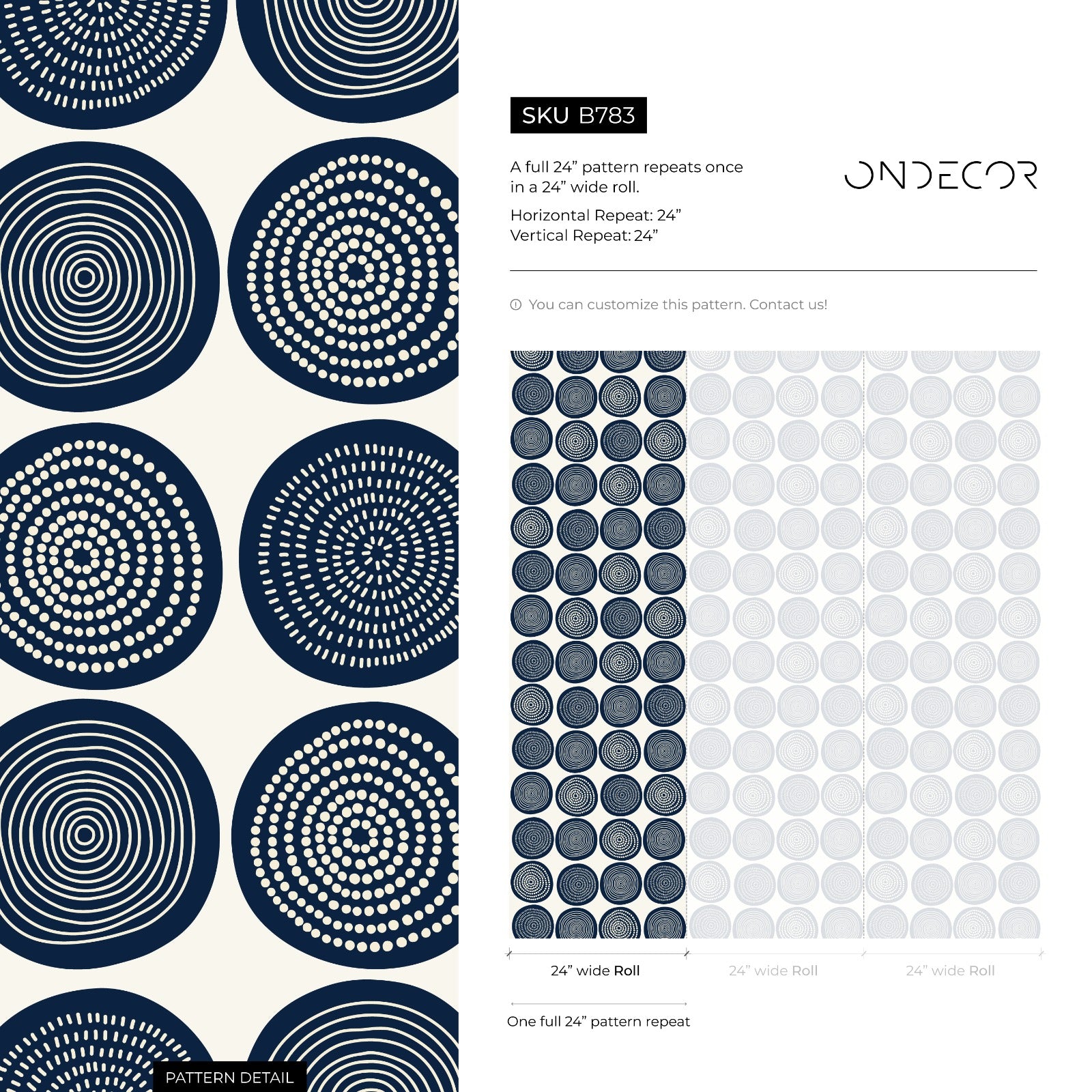 Geometric Wallpaper With Hand-drawn Circle Motifs In Navy Blue - B783