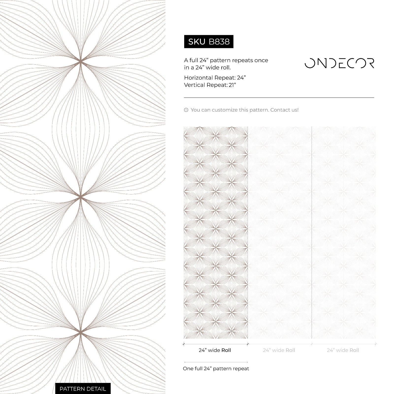 Geometric Wallpaper With A Delicate Line Art Flower Motif In Taupe - B838