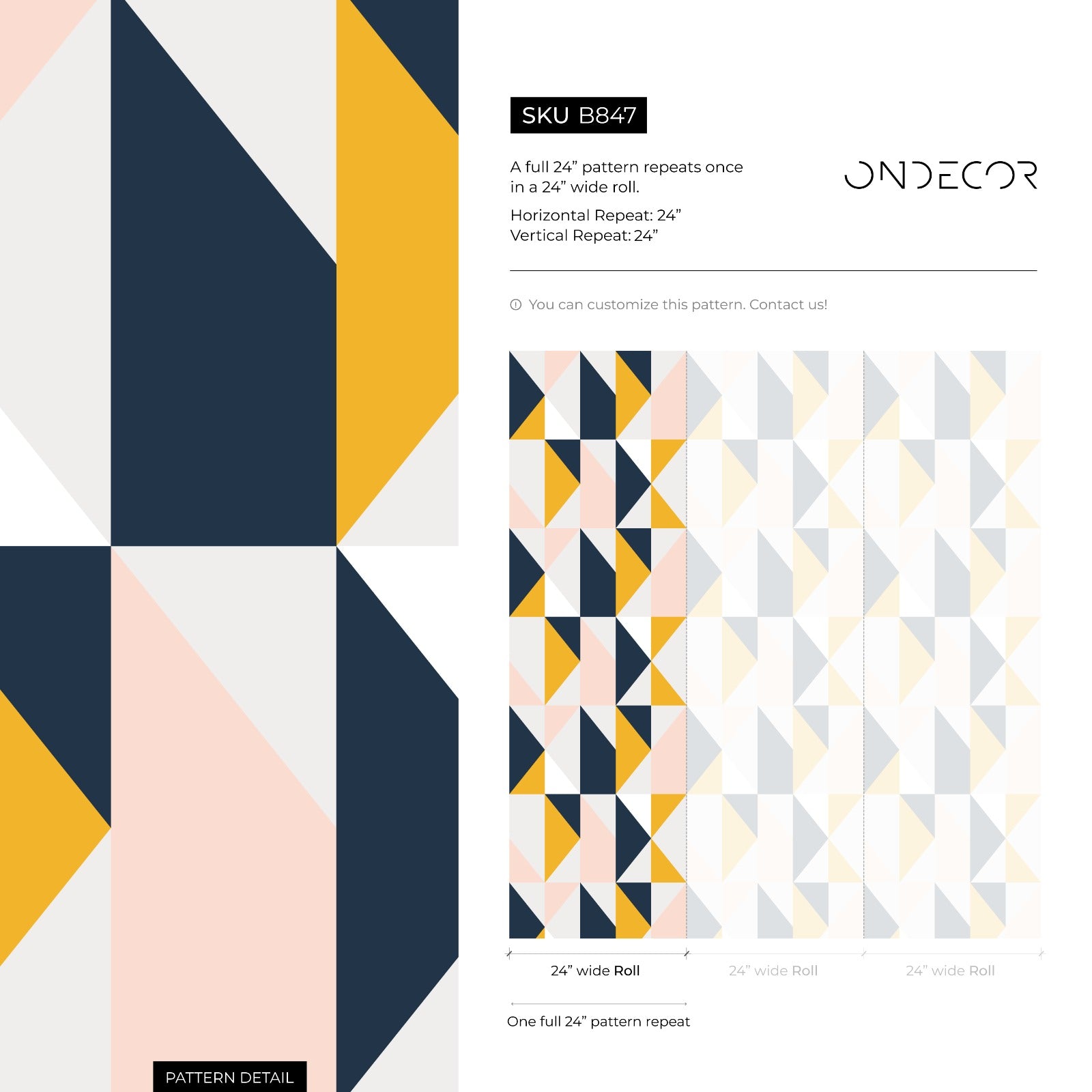 Geometric Wallpaper With A Triangle Grid In Navy, Yellow, And Pink - B847