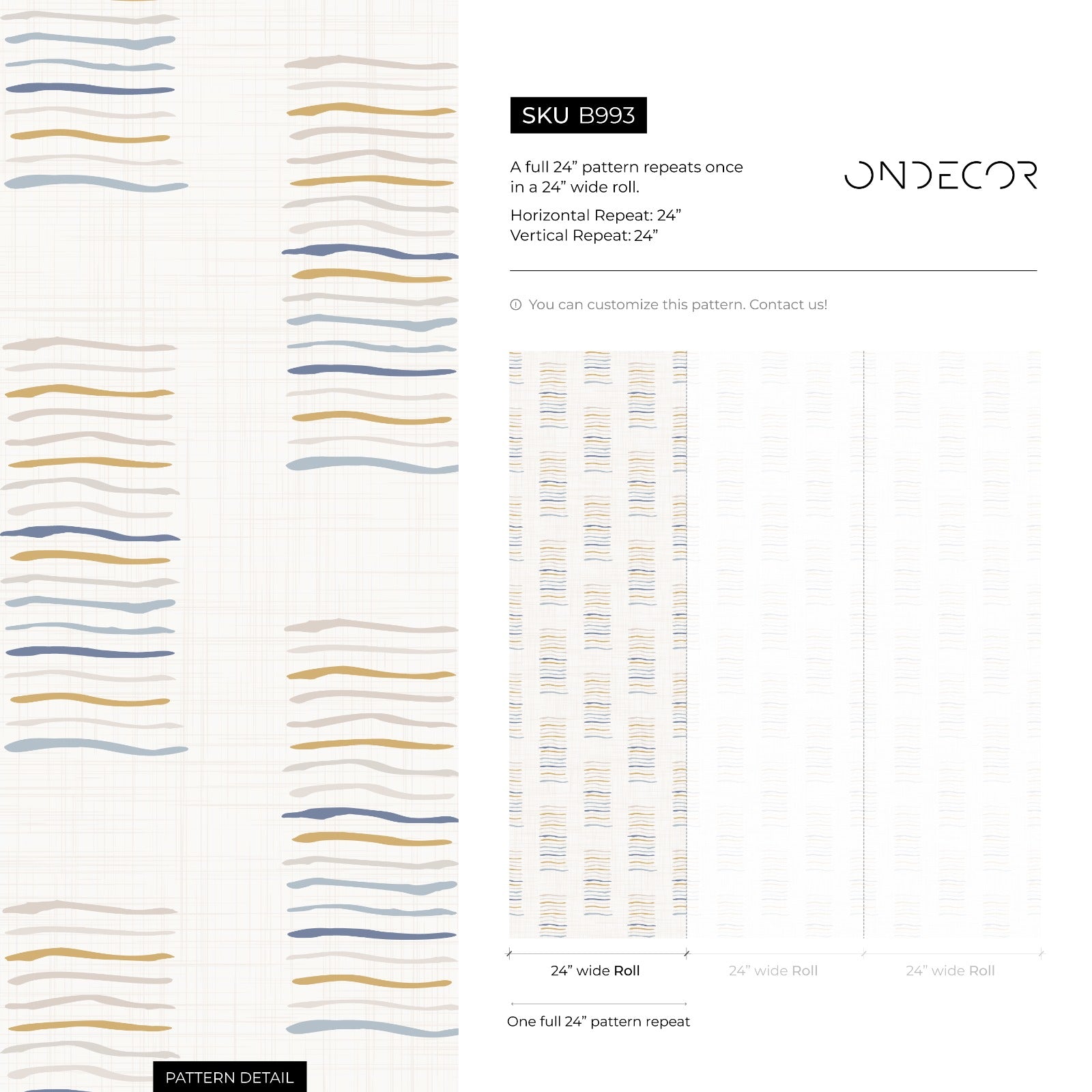 Scandinavian Wallpaper With Wavy Line Blocks In Blue, Gold, And Grey - B993
