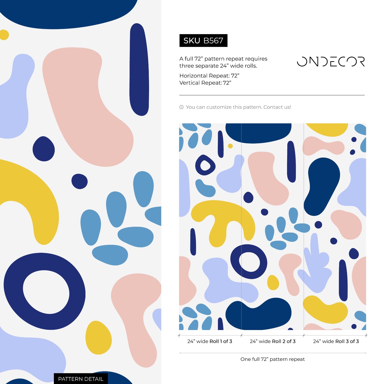 Abstract Wallpaper With Modern Organic Shapes In Blue, Pink, And Yellow - B567