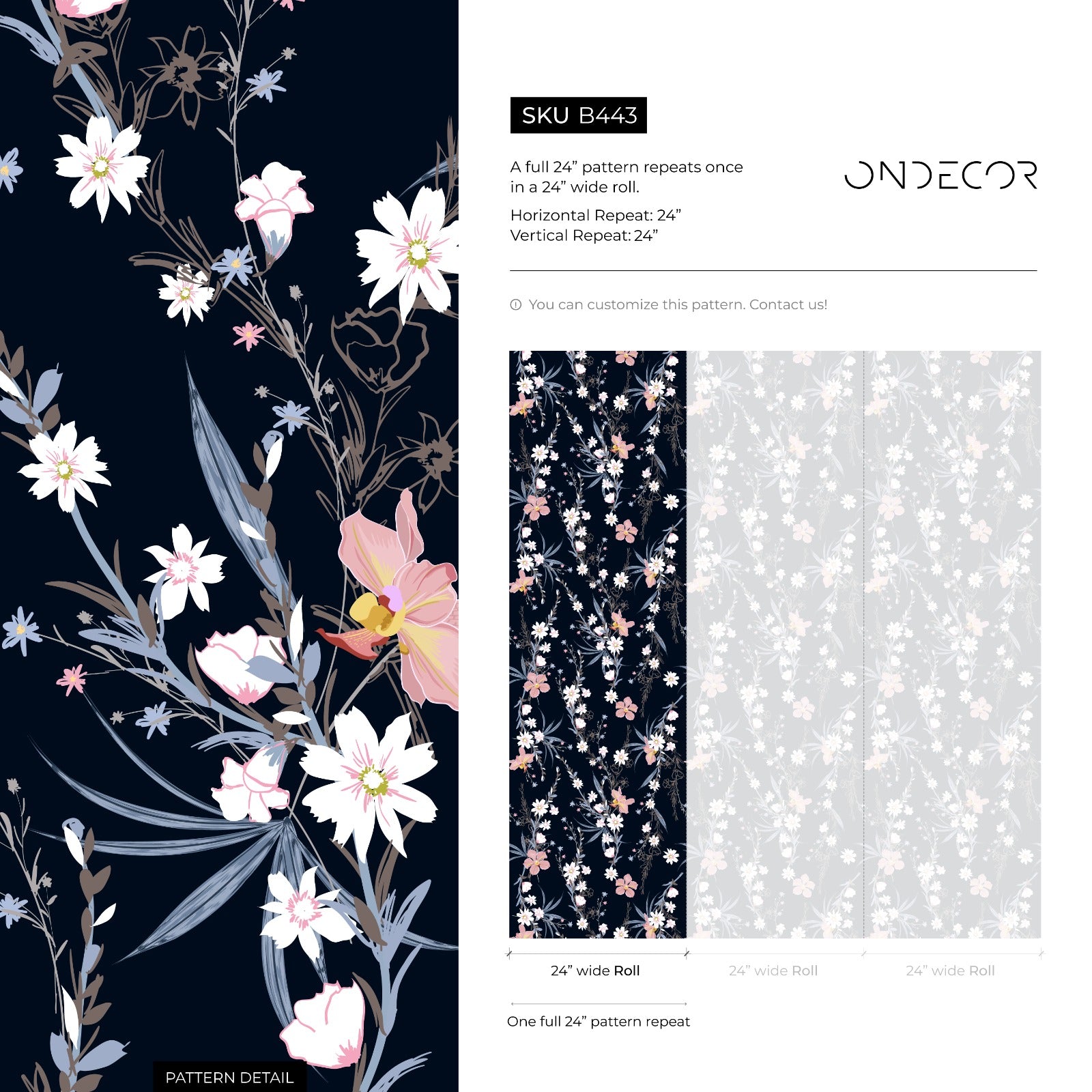 Floral Wallpaper With Delicate Wildflowers In Pink, White, And Blue - B443