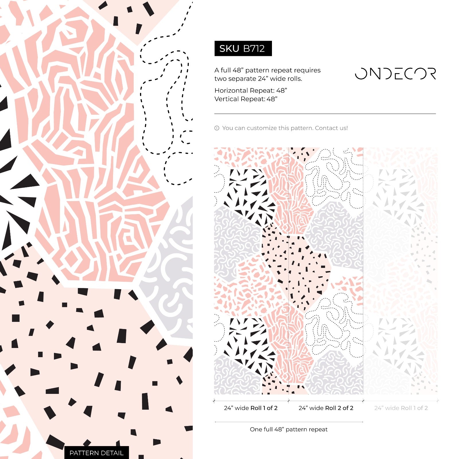 Abstract Wallpaper With A Modern Patchwork Of Patterns In Pink, Black, And Grey - B712