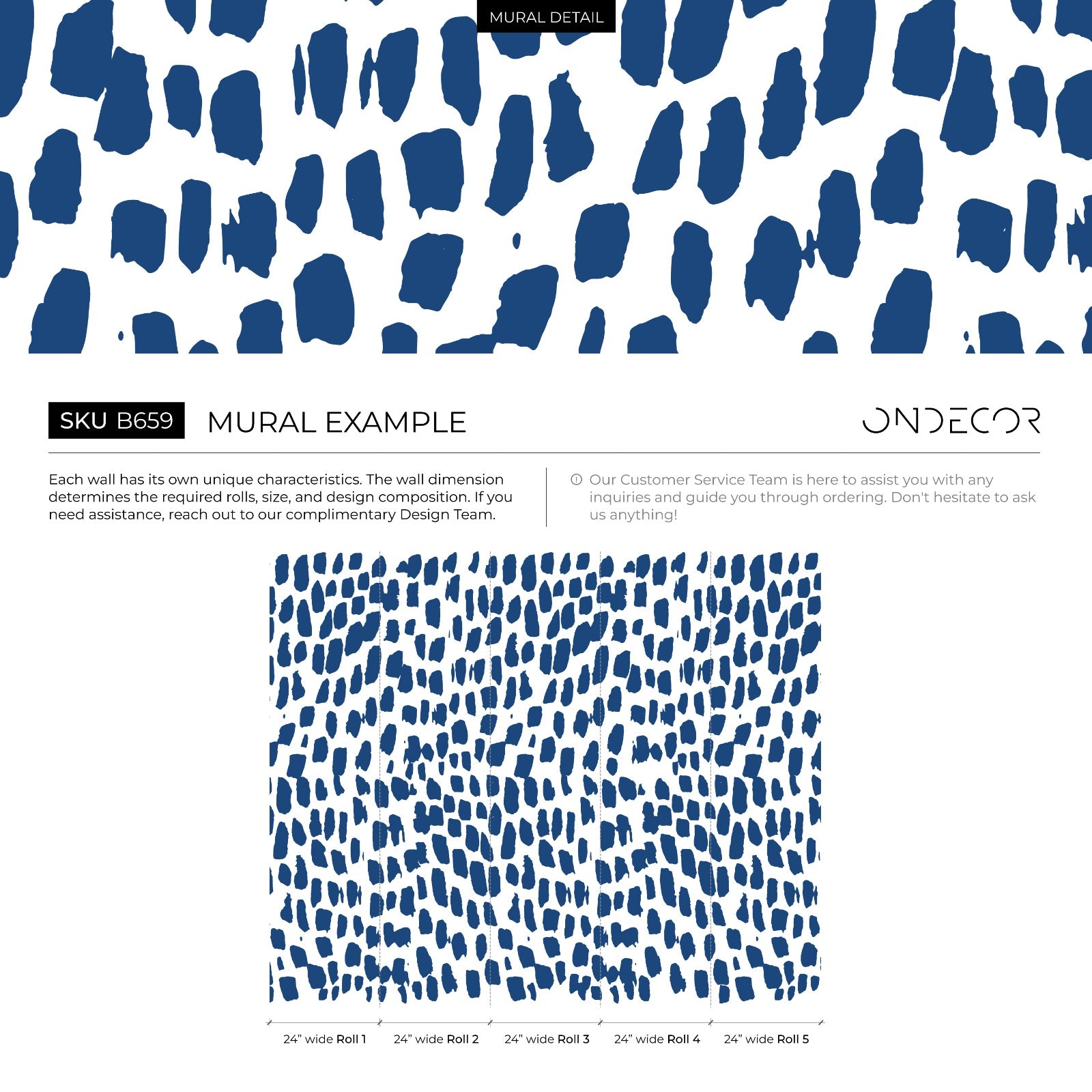 Abstract Wallpaper With Bold Brushstroke Spots In Navy Blue - B659