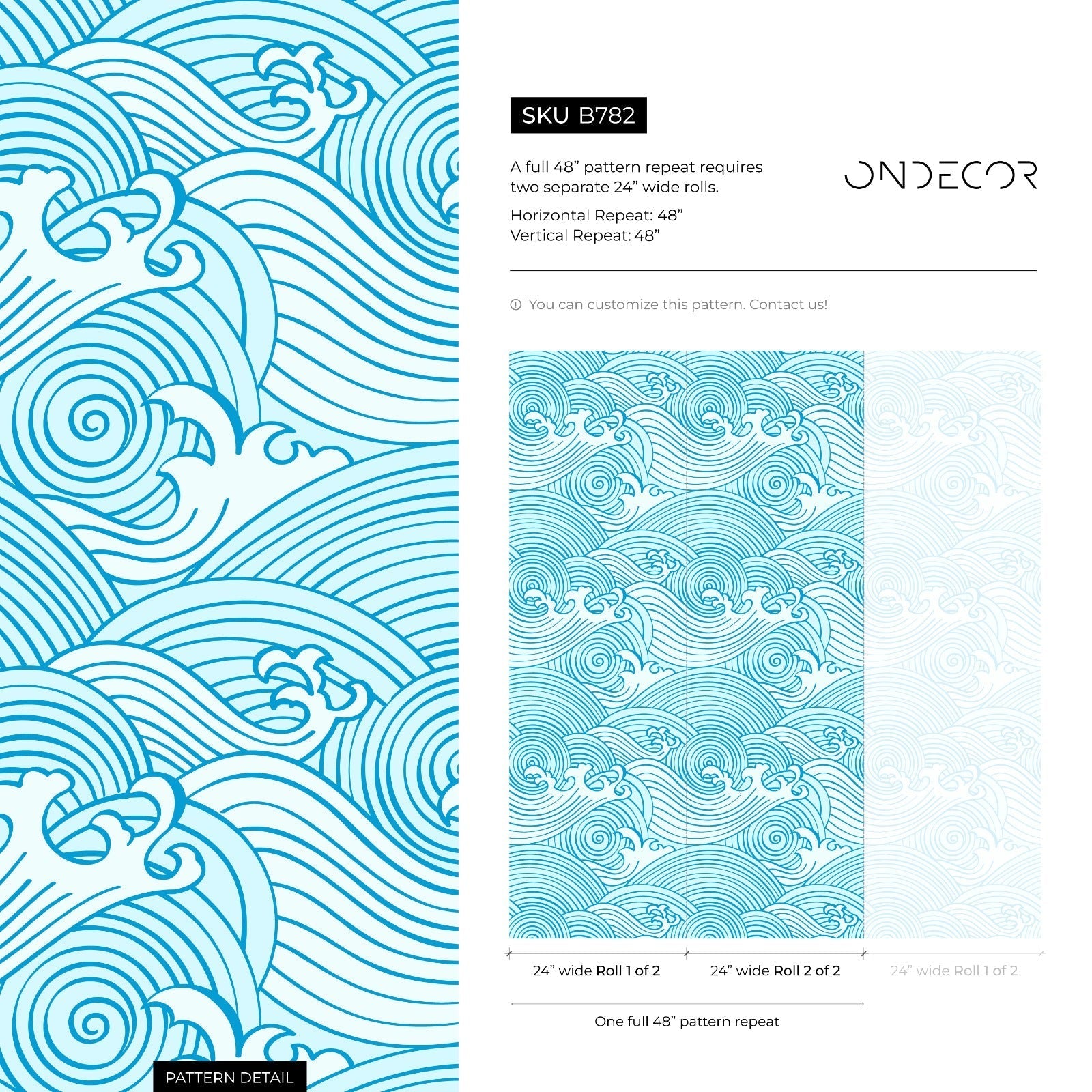 Nautical Wallpaper With A Stylized Ocean Wave Motif In Blue - B782