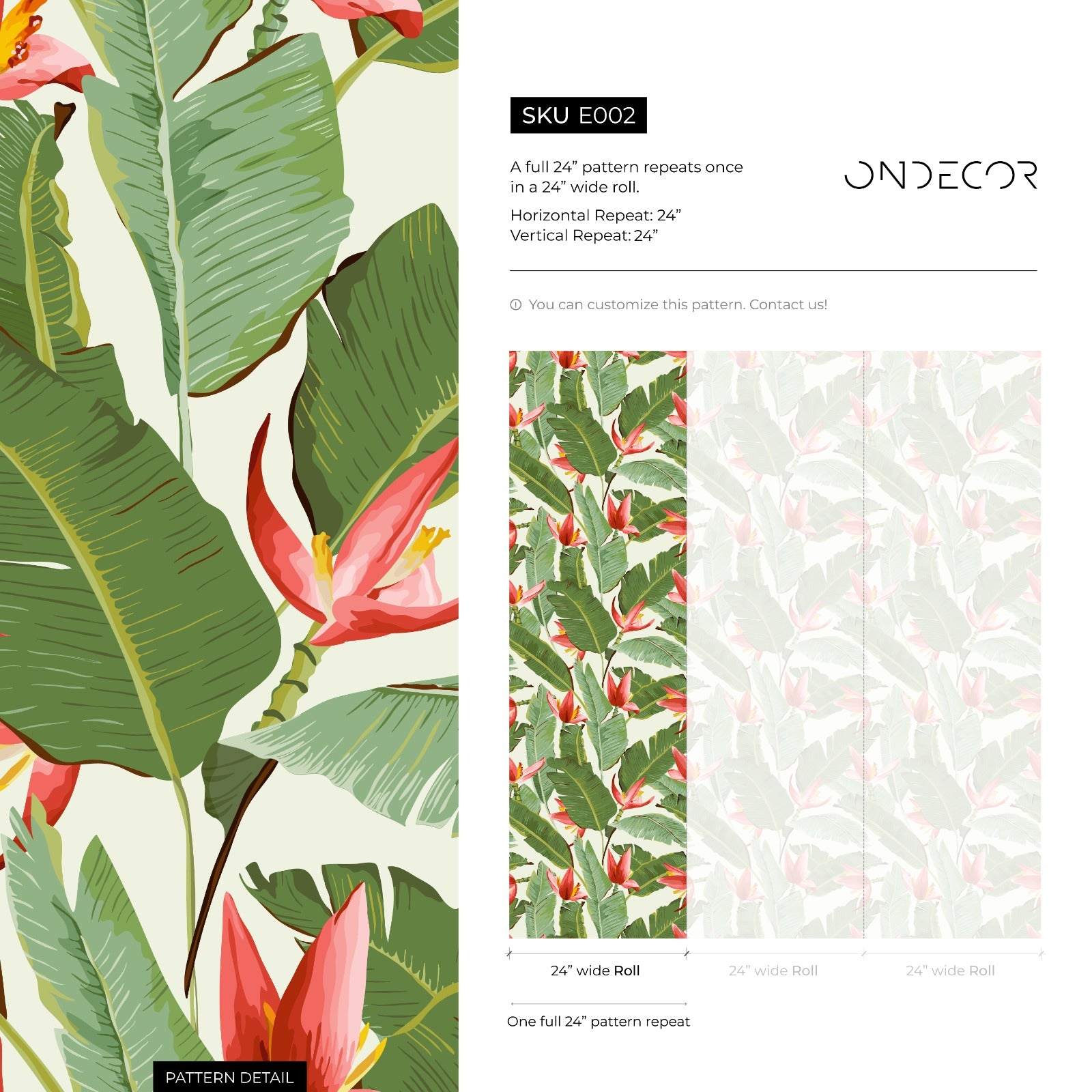 Tropical Wallpaper With Red Heliconia Flowers And Green Leaves - E002