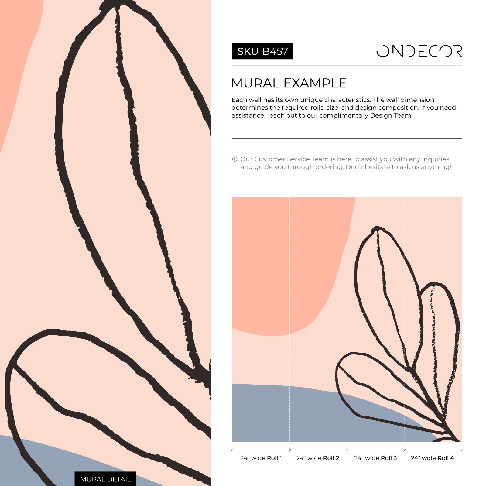 Abstract Wallpaper With Botanical Line Art In Pink, Terracotta, And Blue - B457