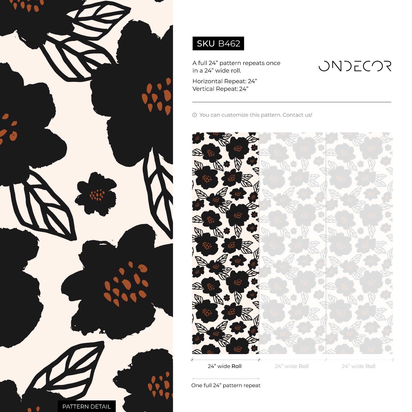 Floral Wallpaper With Bold Stylized Blossoms In Black And Brown - B462