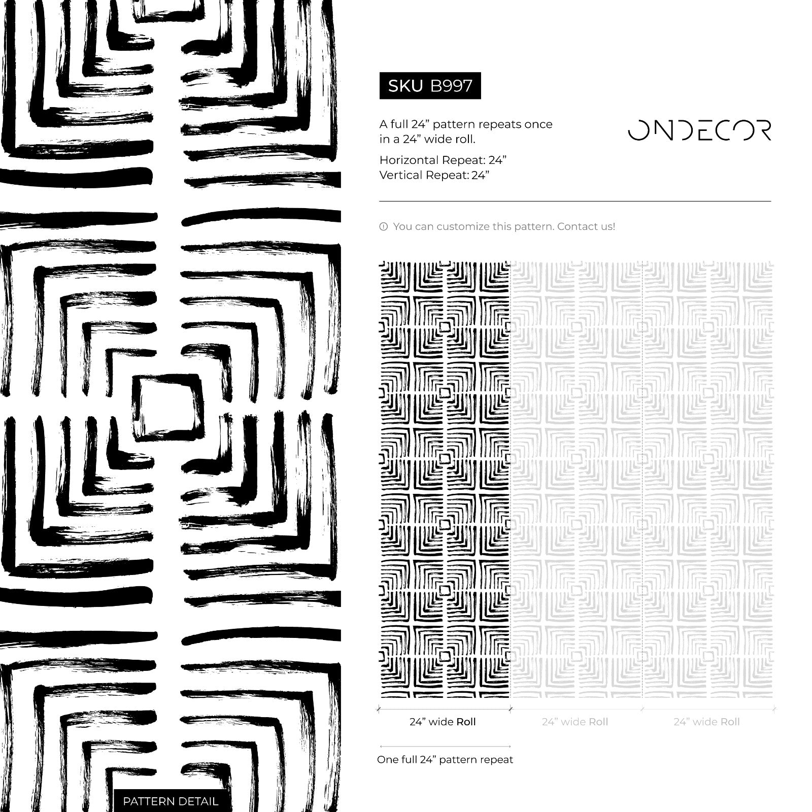 Geometric Wallpaper With A Brushstroke Maze Motif In Black And White - B997
