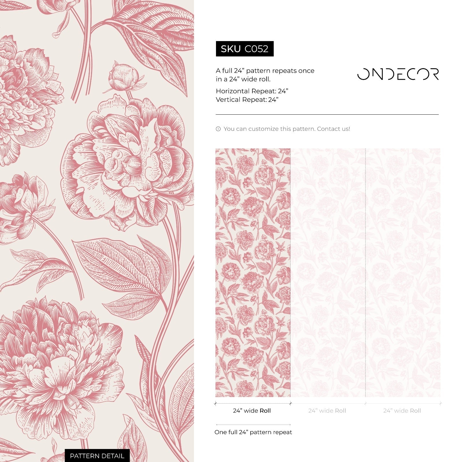 Floral Wallpaper With Vintage Peony Blooms In Pink And Cream - C052