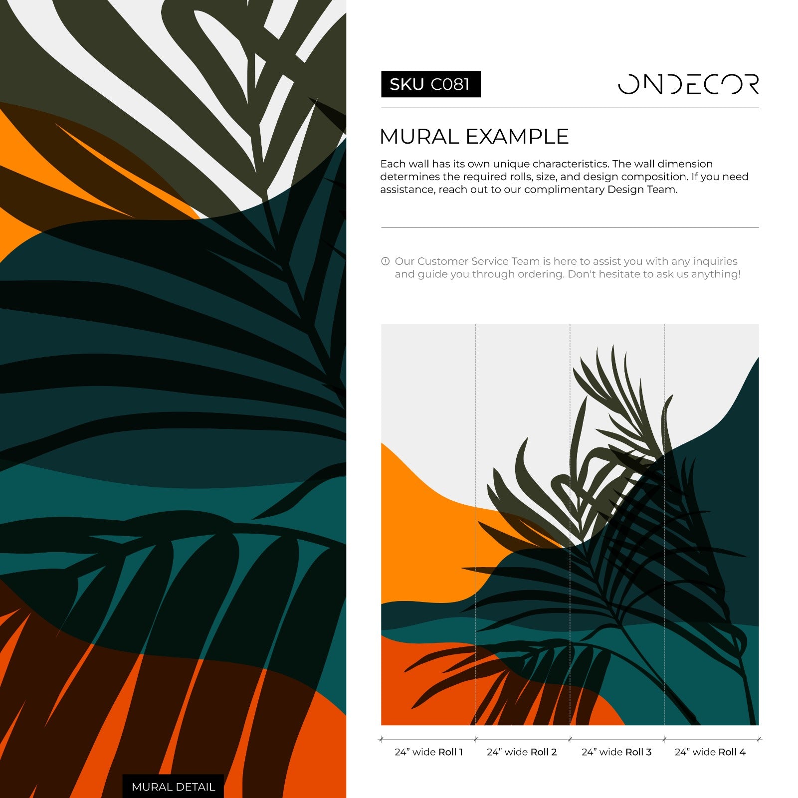 Botanical Wallpaper With Abstract Palm Leaves In Teal, Yellow, And Green - C081