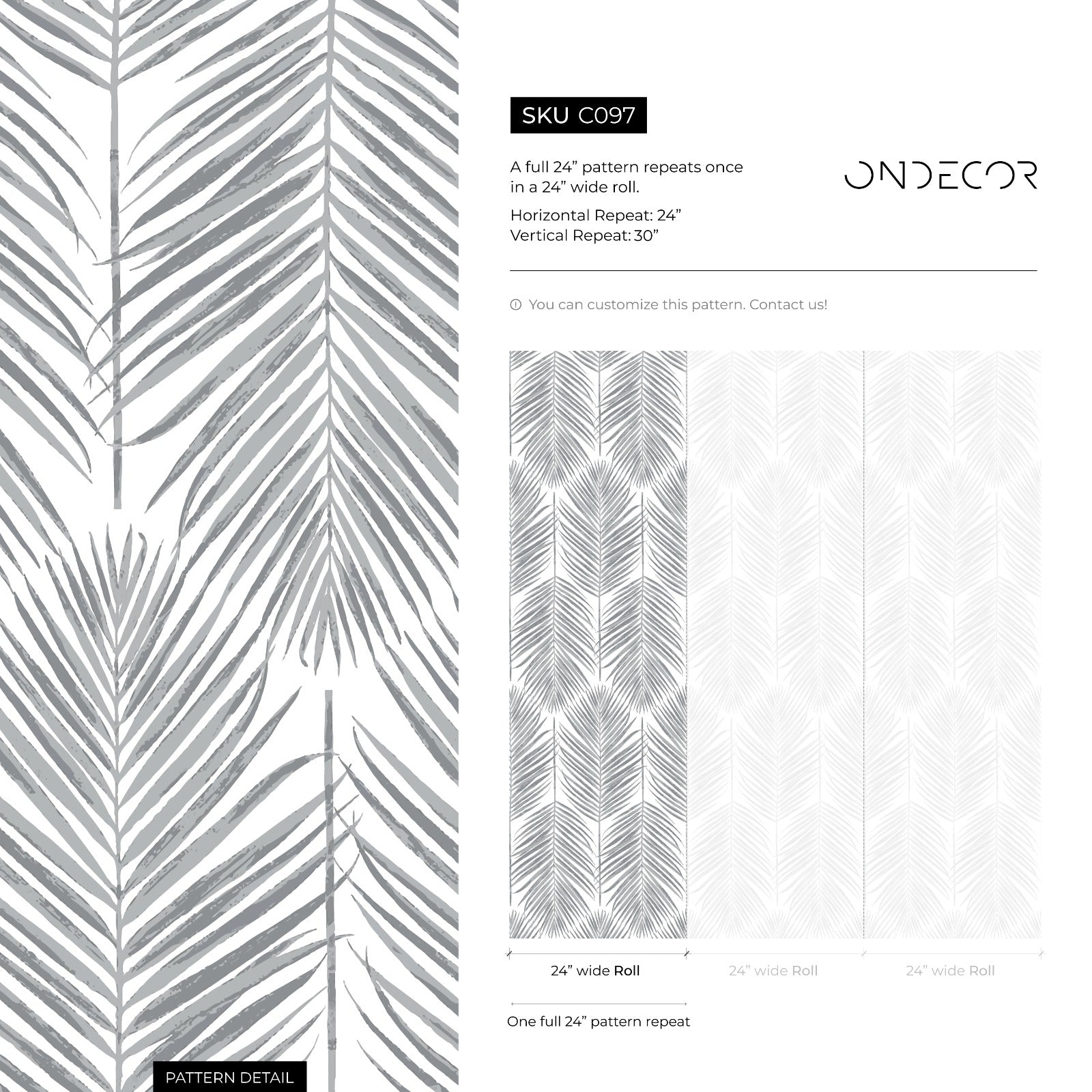 Botanical Wallpaper Featuring Vertical Palm Fronds In Gray - As1-c097