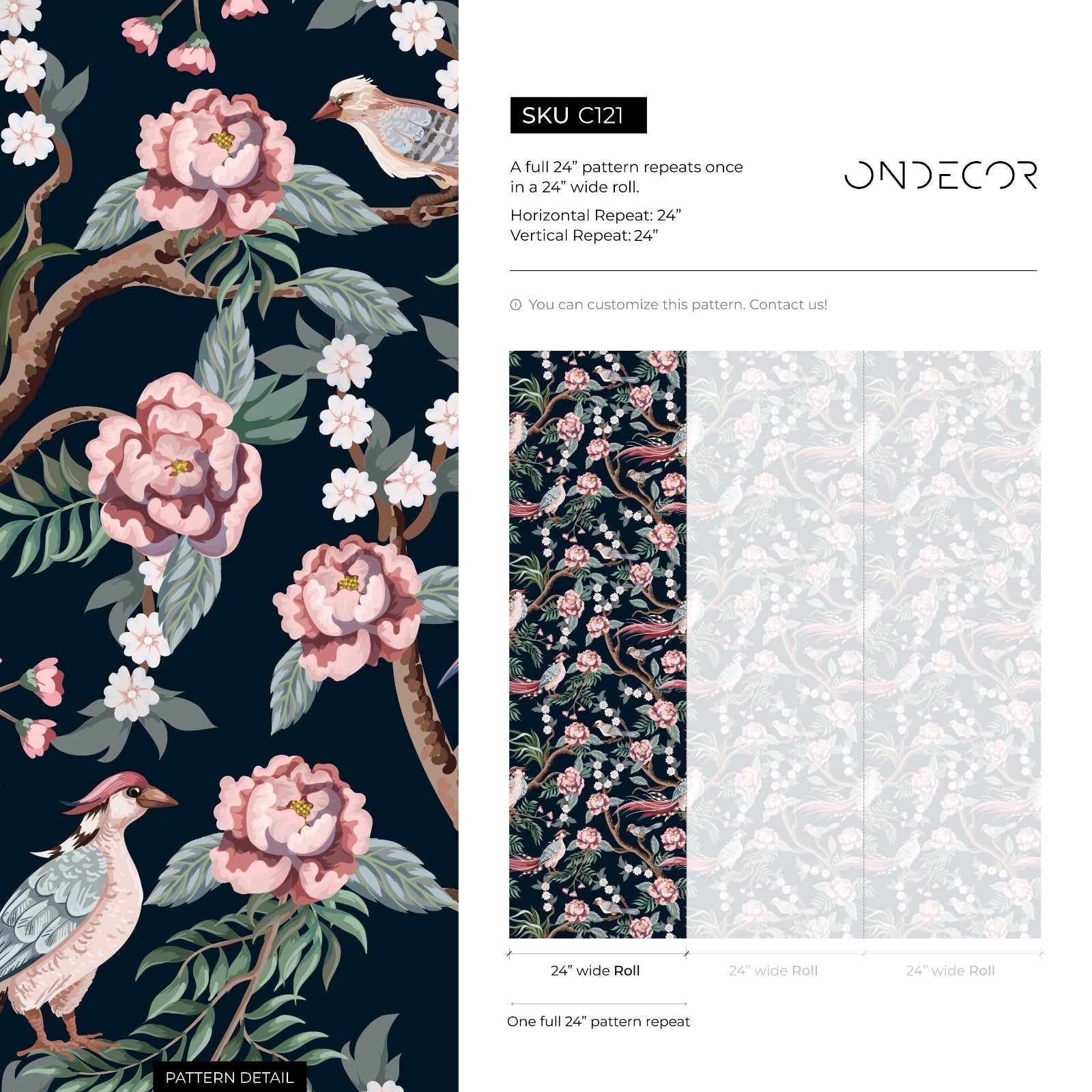 Chinoiserie Wallpaper With Peonies And Birds In Pink, Green, And Red - C121