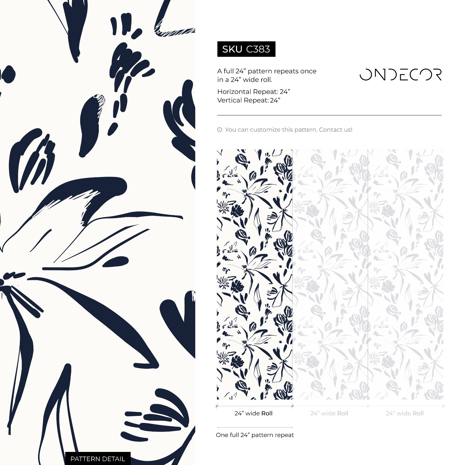 Floral Wallpaper With Abstract Brushstrokes In Navy Blue And Cream - C383