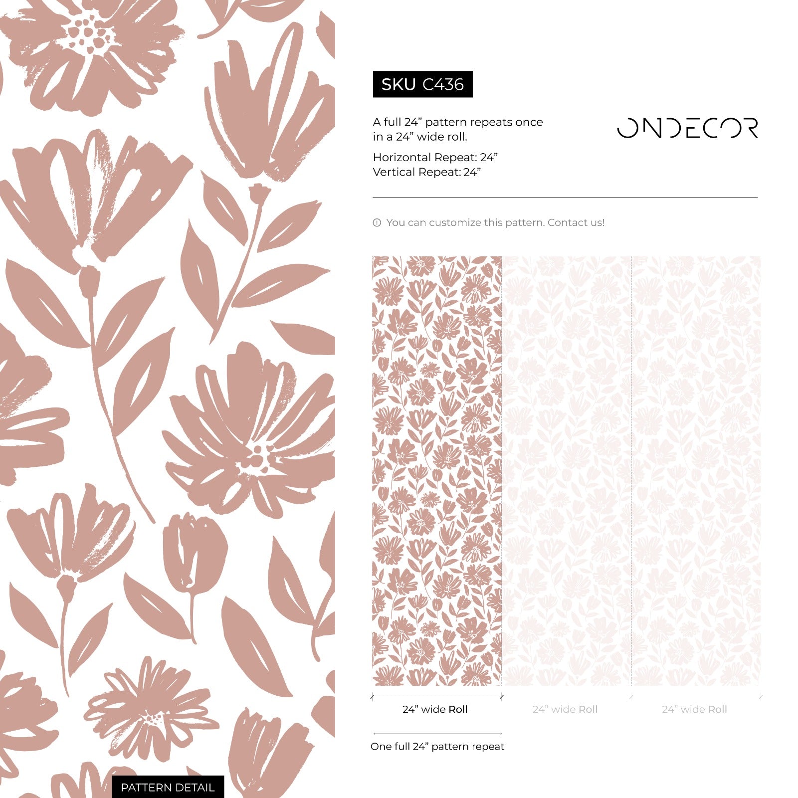 Floral Wallpaper With Stylized Wildflowers In Pink - C436