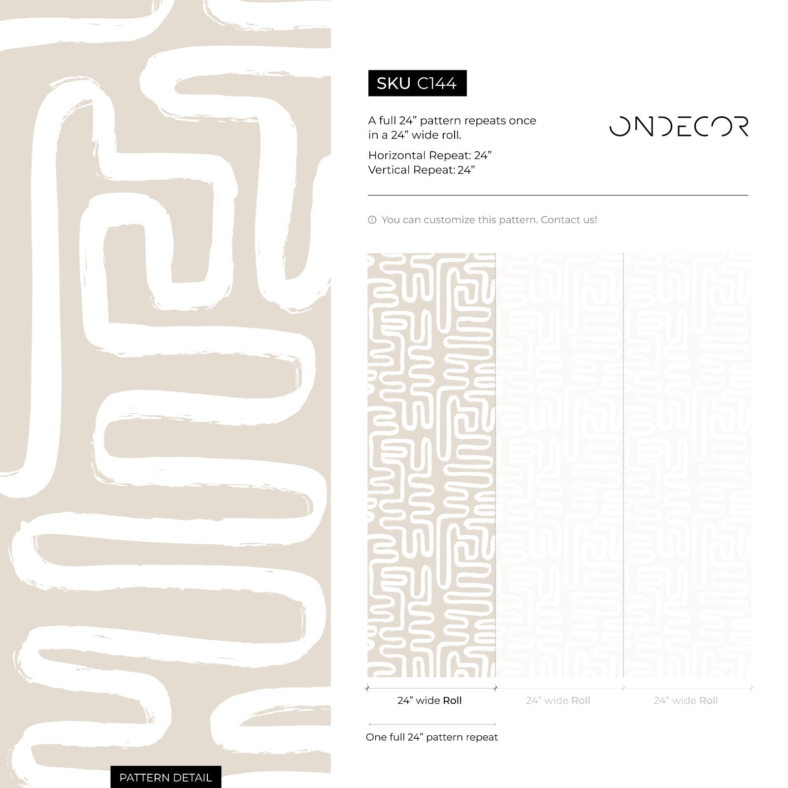 Abstract Wallpaper With A Hand-drawn Labyrinth Motif In Beige And Off-white - C144