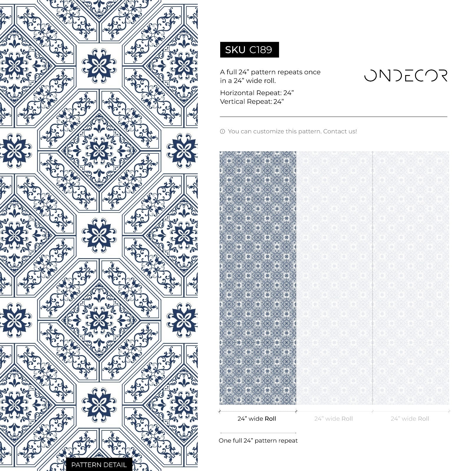 Tile Wallpaper With An Intricate Portuguese Motif In Blue And Cream - C189