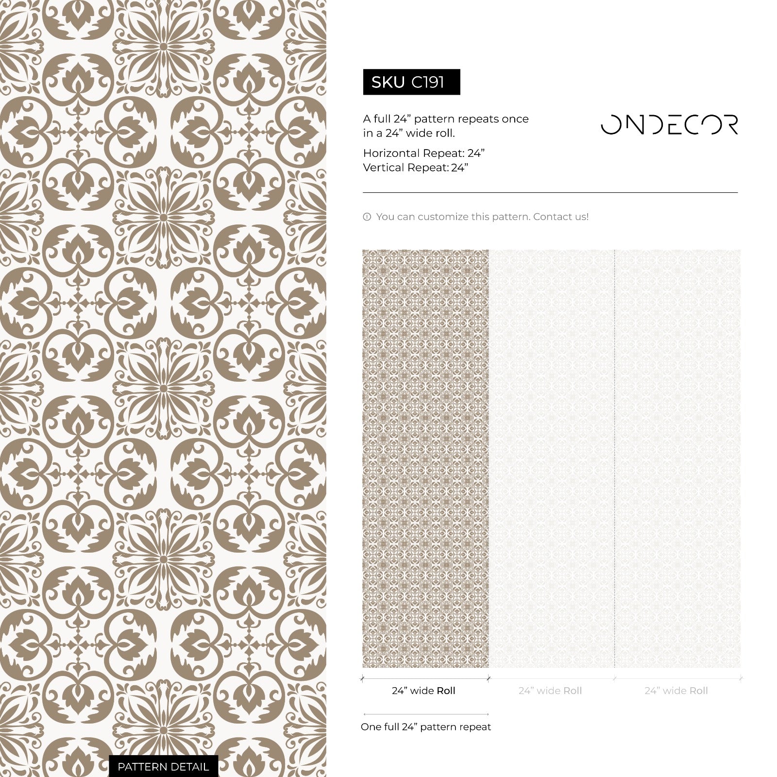 Damask Wallpaper With An Ornate Tile Motif In Brown And Beige - C191