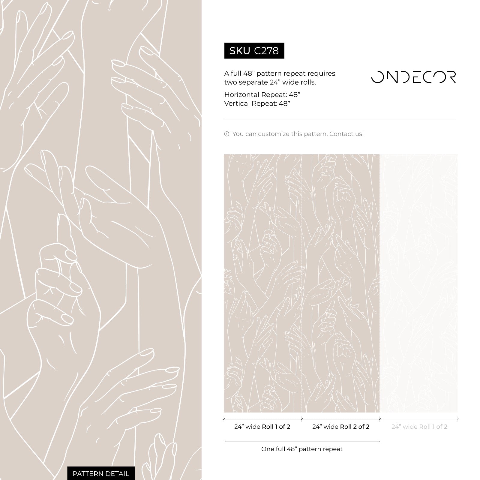 Line Art Wallpaper With A Continuous Hands Motif In Taupe - C278