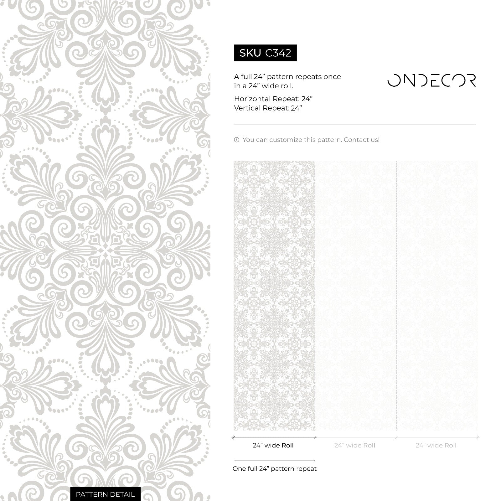 Damask Wallpaper With An Intricate Medallion Motif In Light Gray - C342