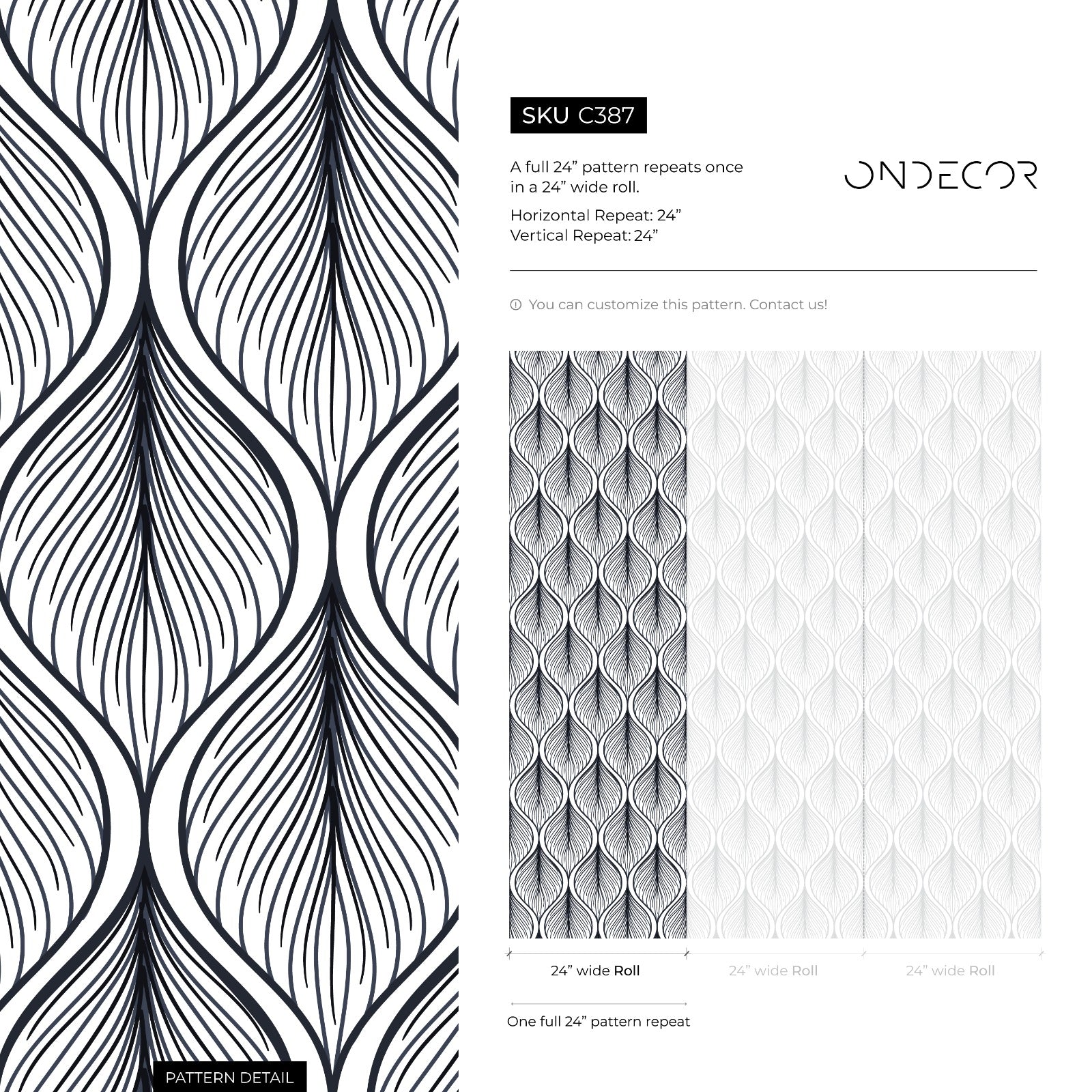 Abstract Wallpaper With Flowing Leaf Motifs In Navy Blue And Cream - C387