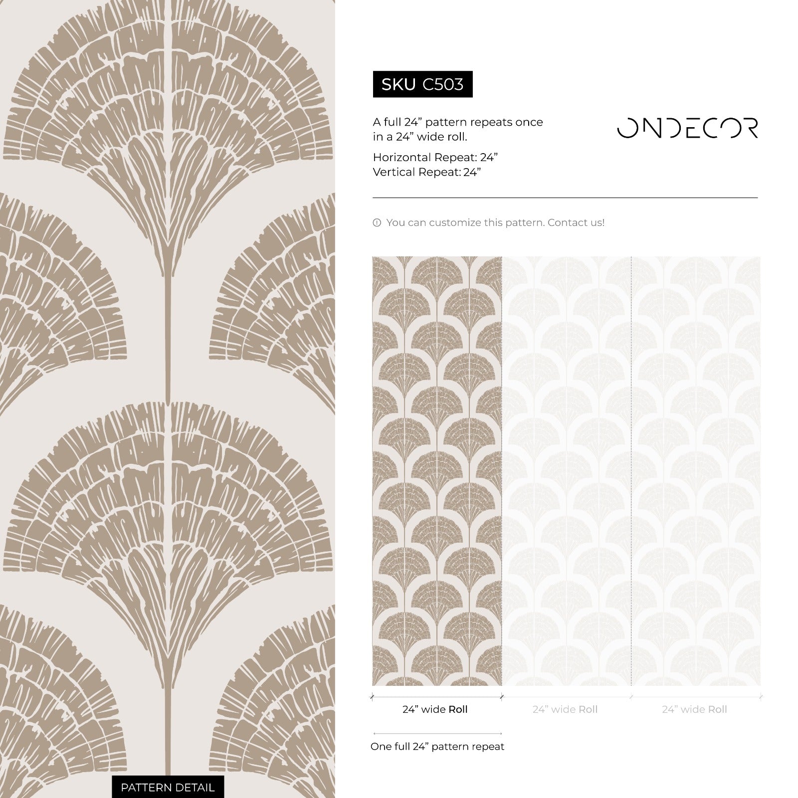 Art Deco Wallpaper With A Stylized Fan Motif In Beige And Cream - C503