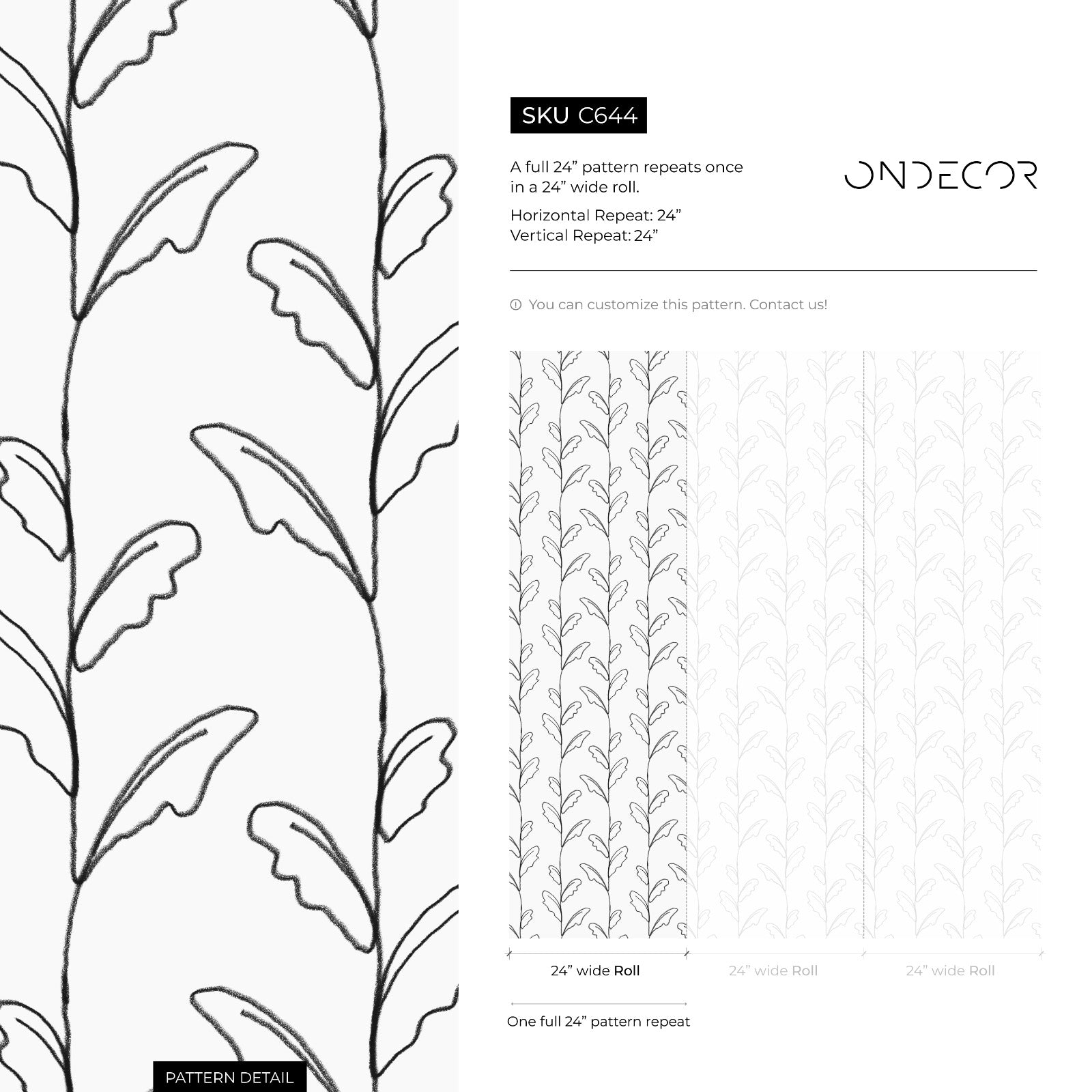 Botanical Wallpaper With A Minimalist Vine Motif In Black And White - C644
